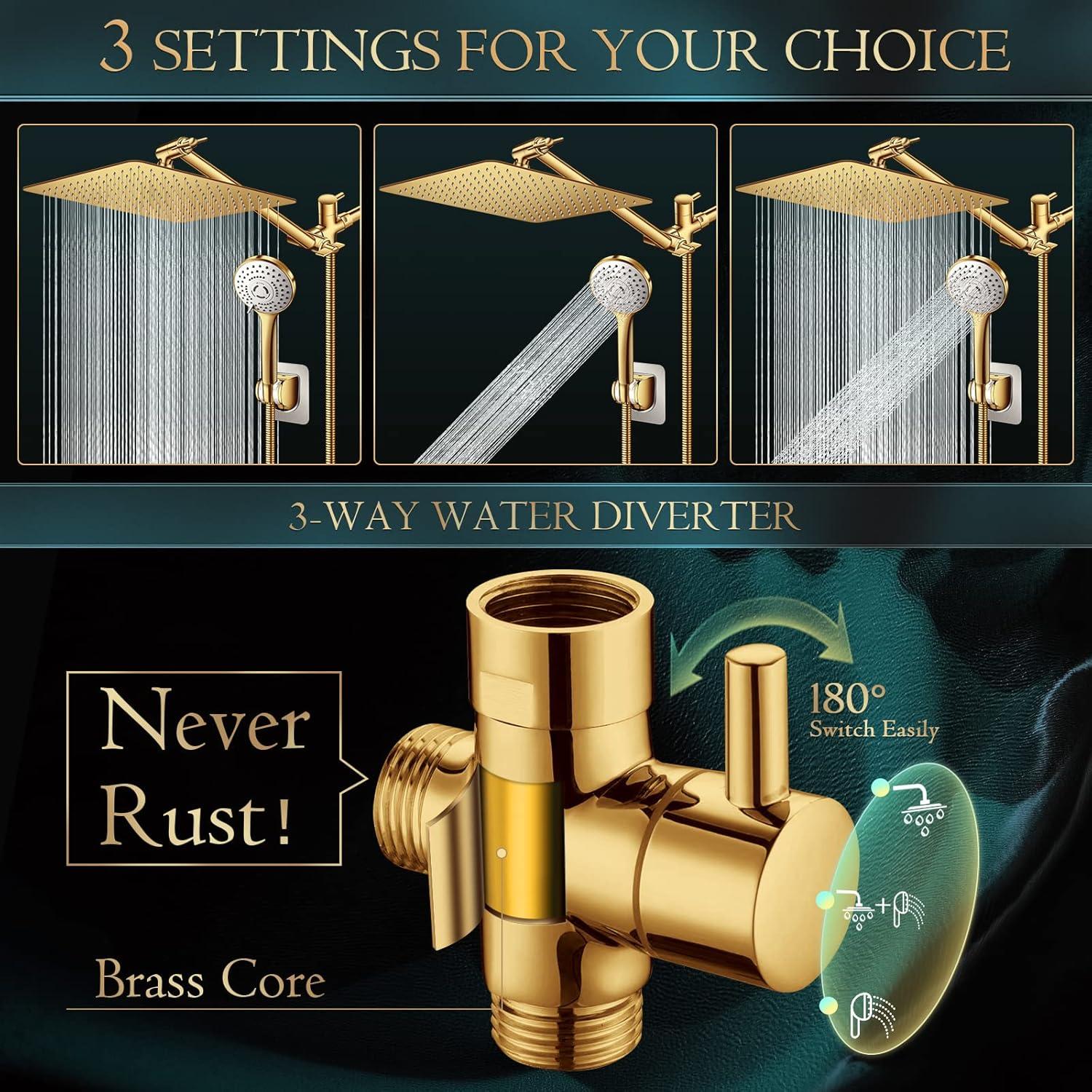 Cabezal de Ducha de Lluvia 30 cm PinWin Oro Cepillado con Mano