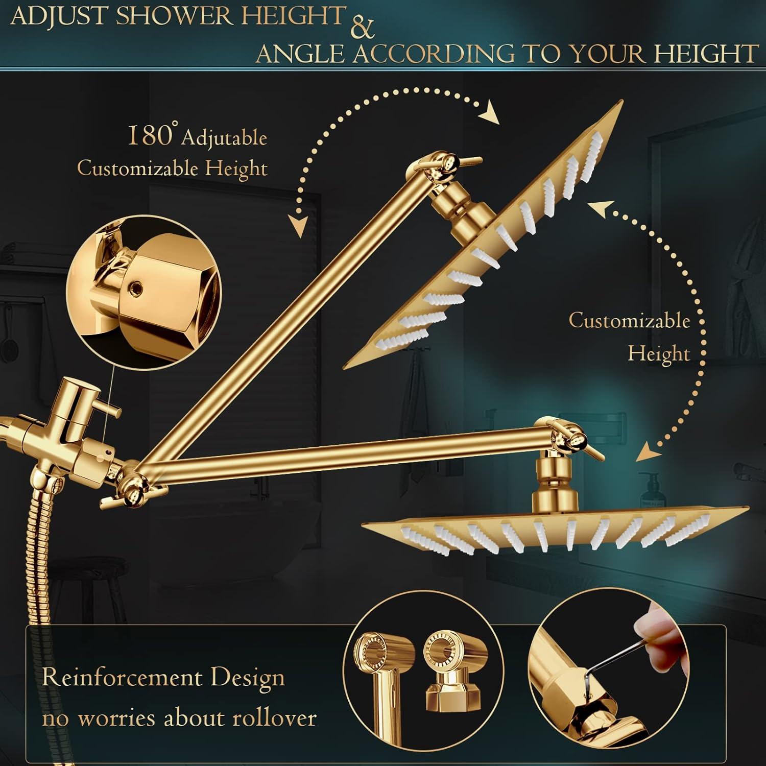 Cabezal de Ducha de Lluvia 30 cm PinWin Oro Cepillado con Mano