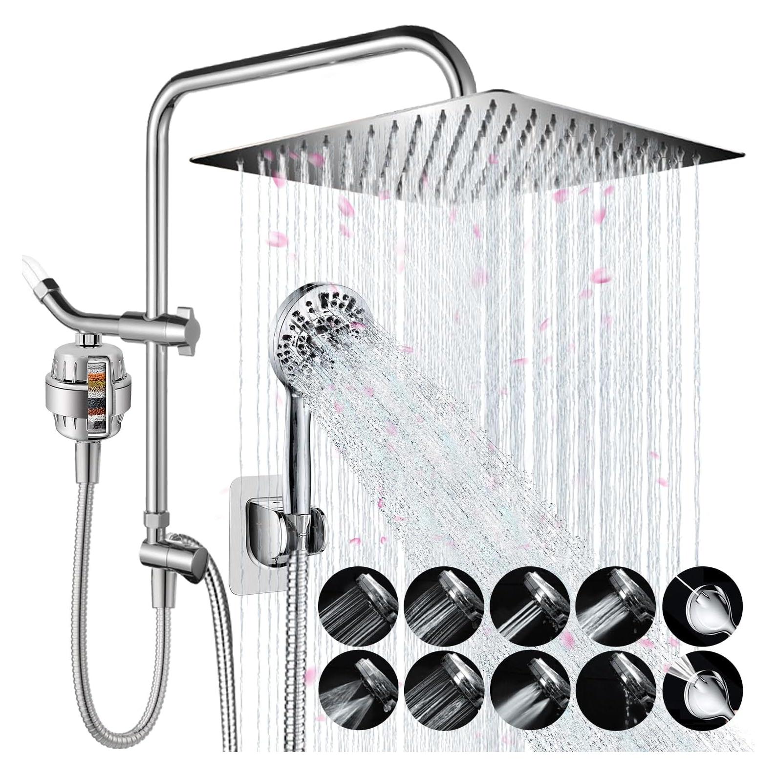 Cabezal de Ducha AMORIX 30.48 cm Cuadrado con Filtro y Manguera