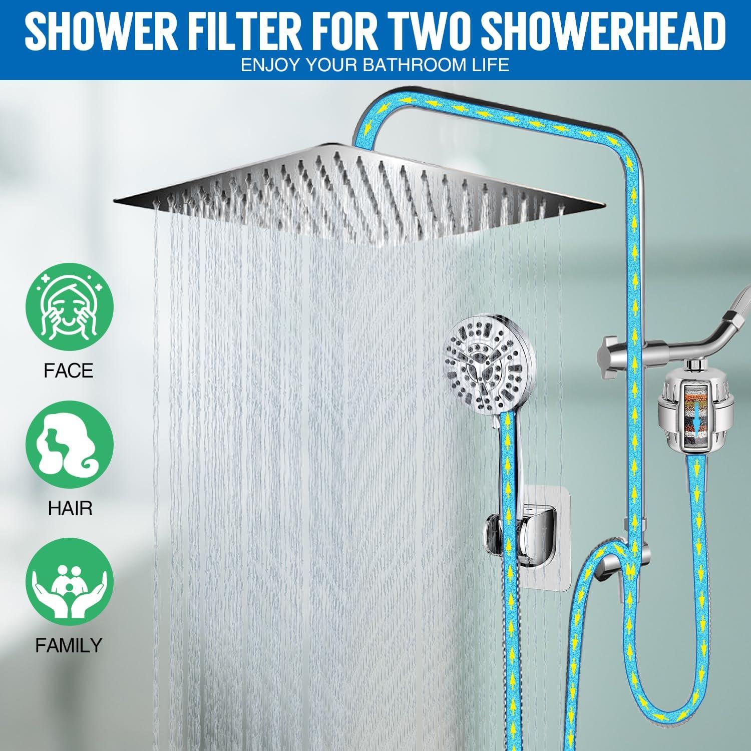 Cabezal de Ducha AMORIX 30.48 cm Cuadrado con Filtro y Manguera