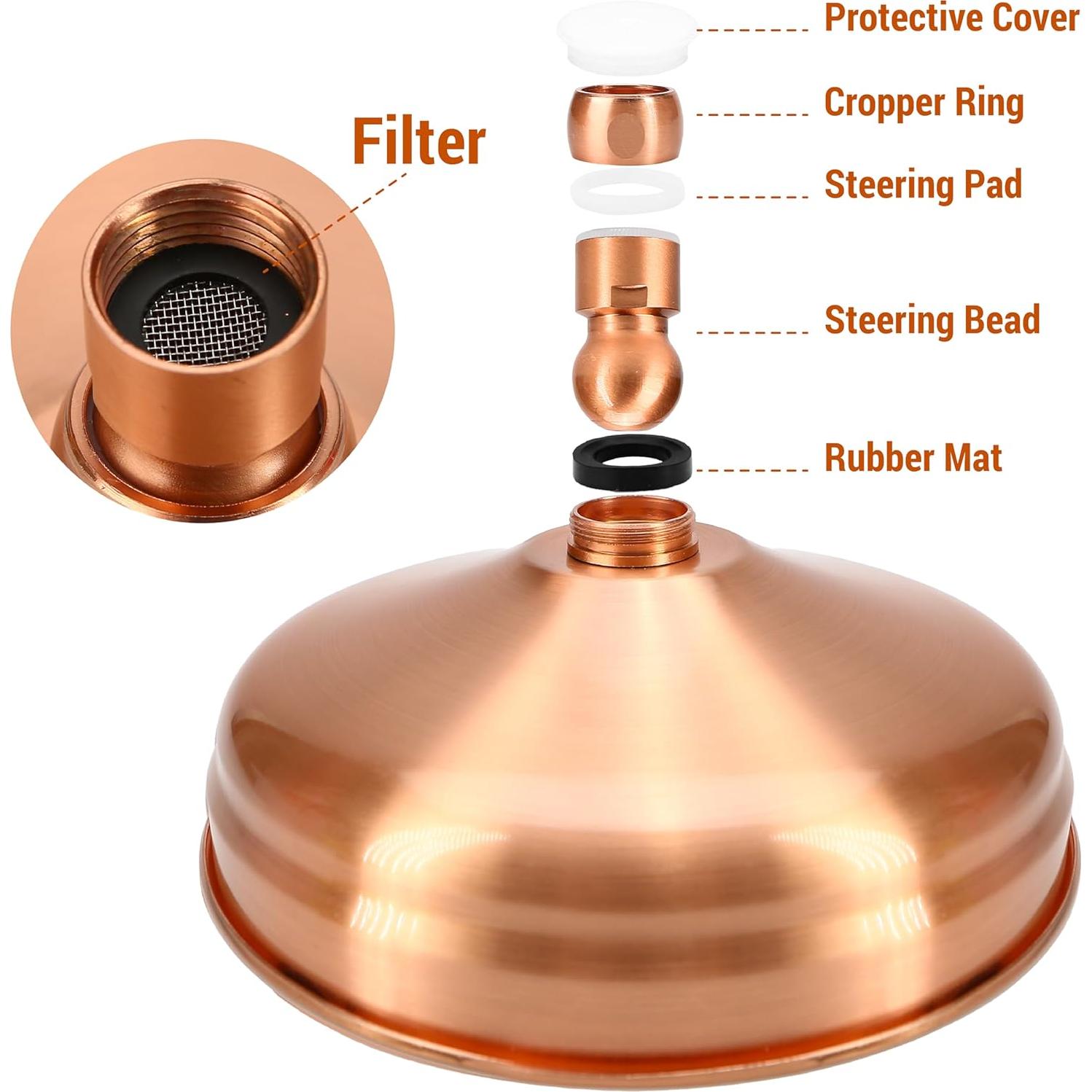 Cabezal de Ducha de Lluvia BuleVina 20 cm Cobre Inoxidable