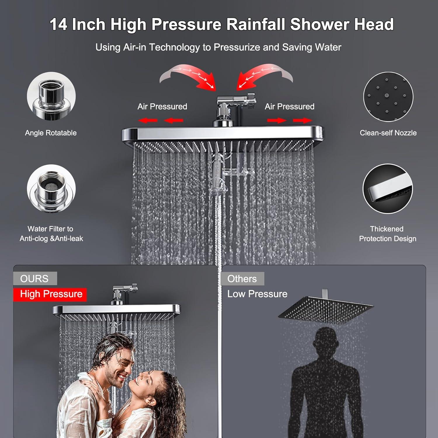 Combo de Cabezal de Ducha de Lluvia 14" BSTGZLUXU Alta Presión