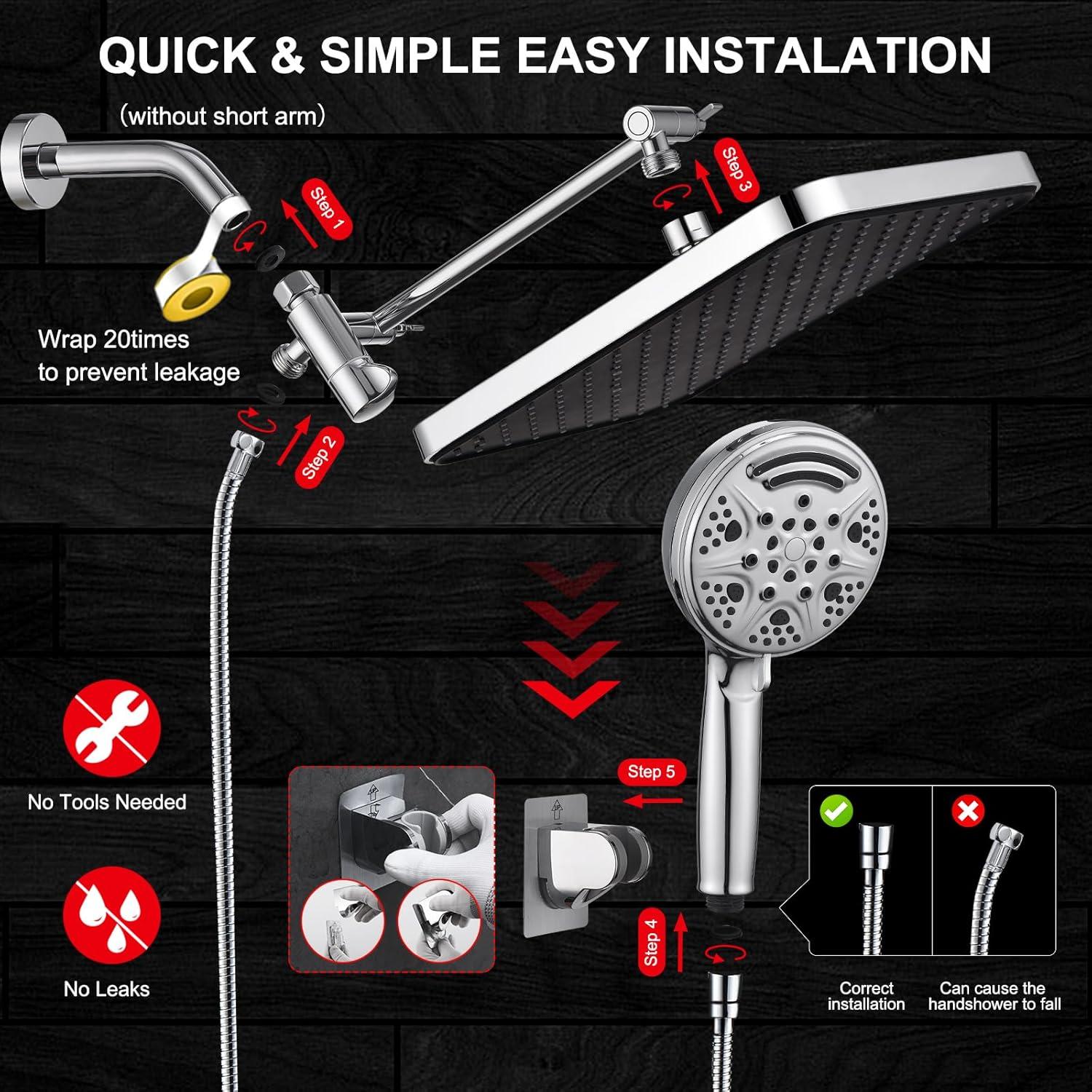 Combo de Cabezal de Ducha de Lluvia 14" BSTGZLUXU Alta Presión