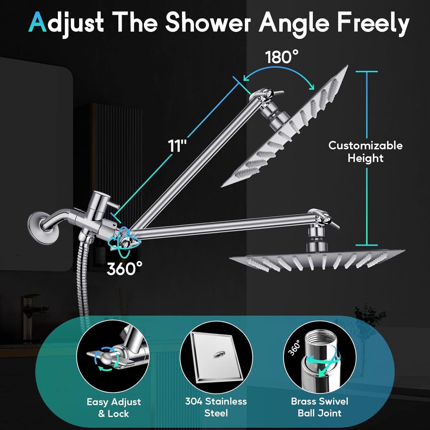 Cabezal de Ducha LED HUUKE 12" Acero Inoxidable Cromado