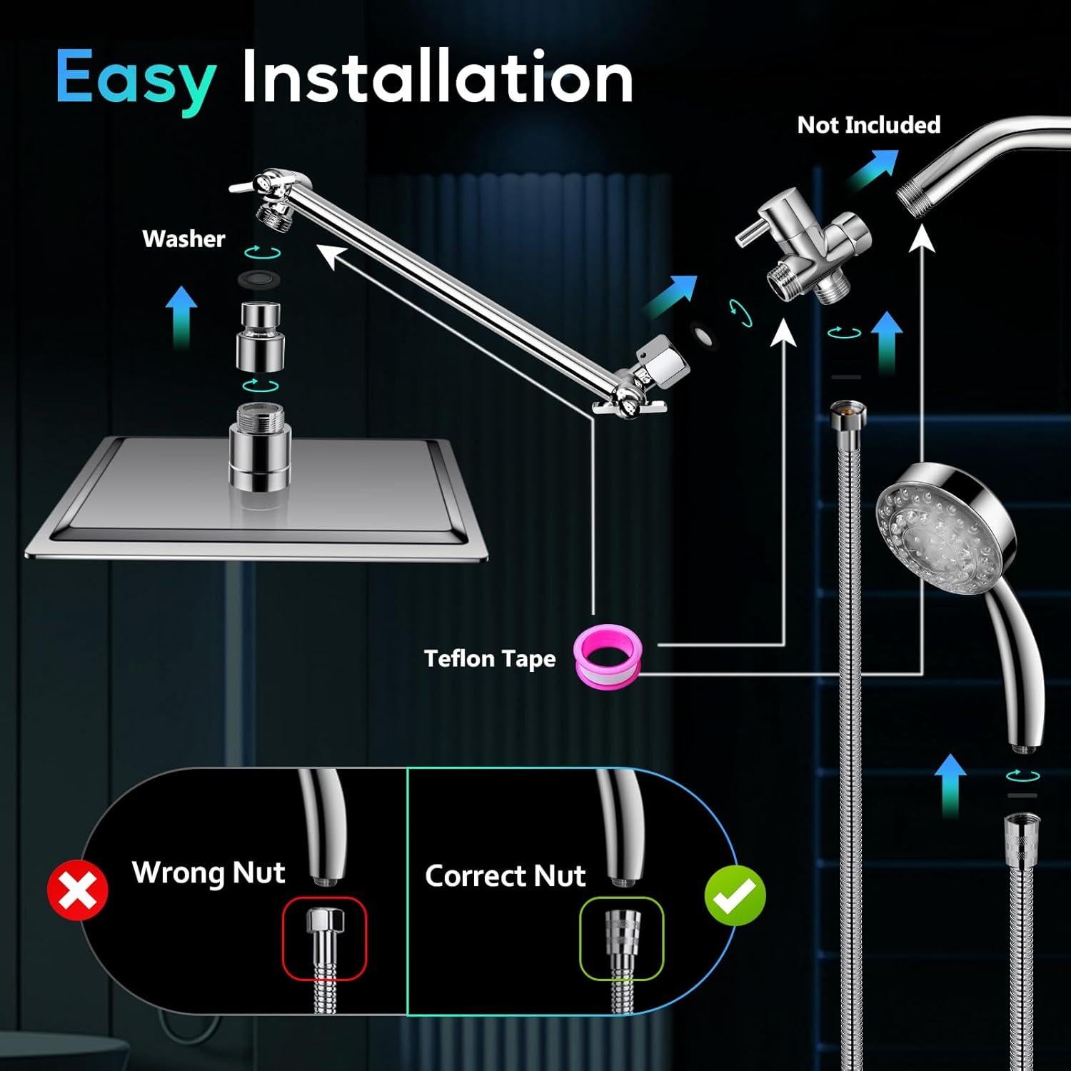 Cabezal de Ducha LED HUUKE 12" Acero Inoxidable Cromado