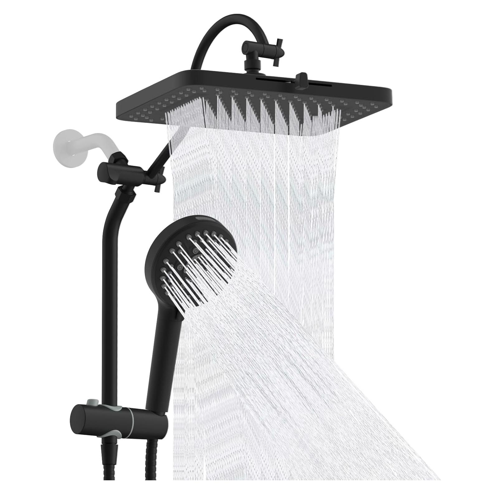 Cabezal de Ducha Hibbent 33 cm Alta Presión 5 Modos Negro Mate