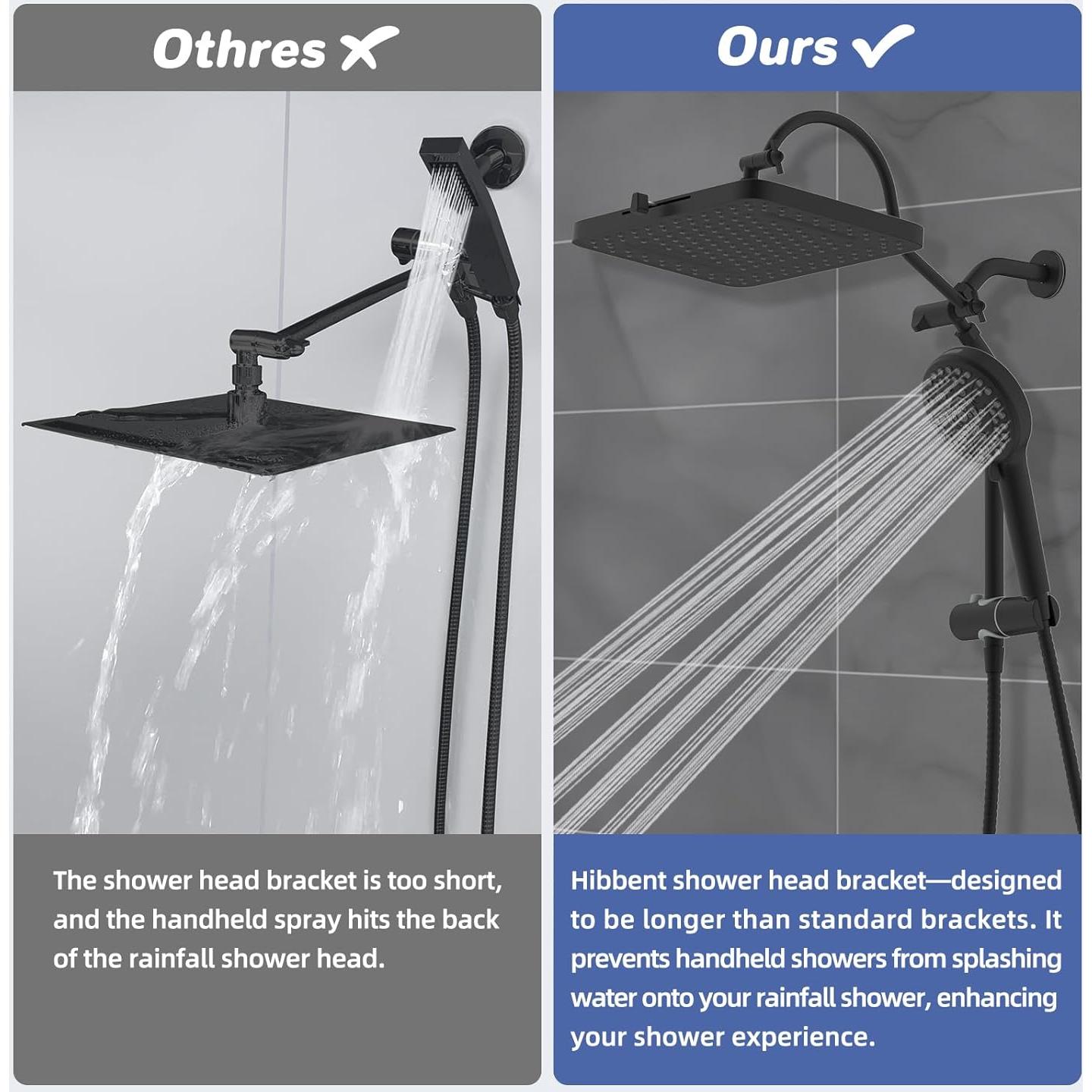 Cabezal de Ducha Hibbent 33 cm Alta Presión 5 Modos Negro Mate