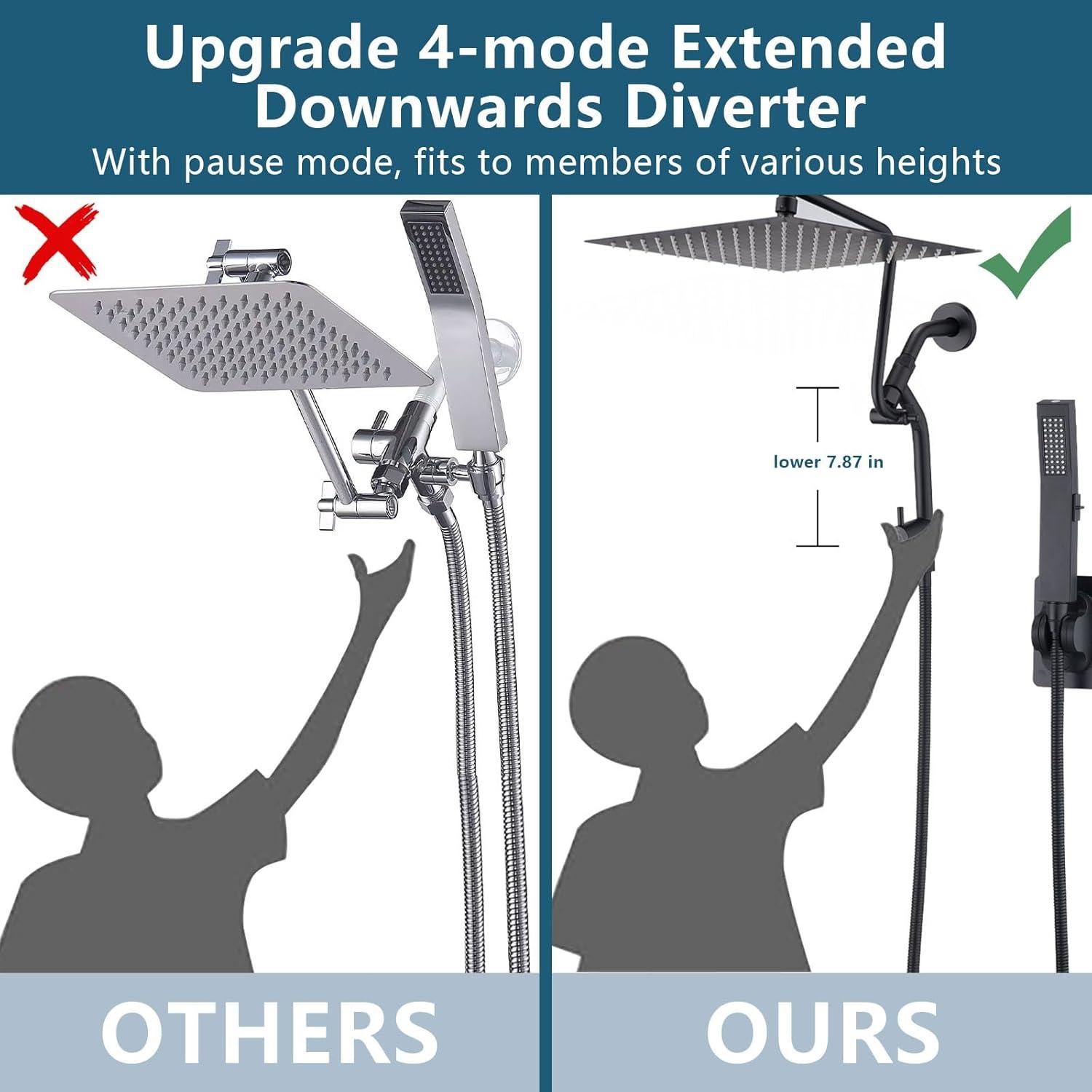 Cabezal de Ducha de Lluvia PDPBath 12" con Mano y Diverter 3 Vías