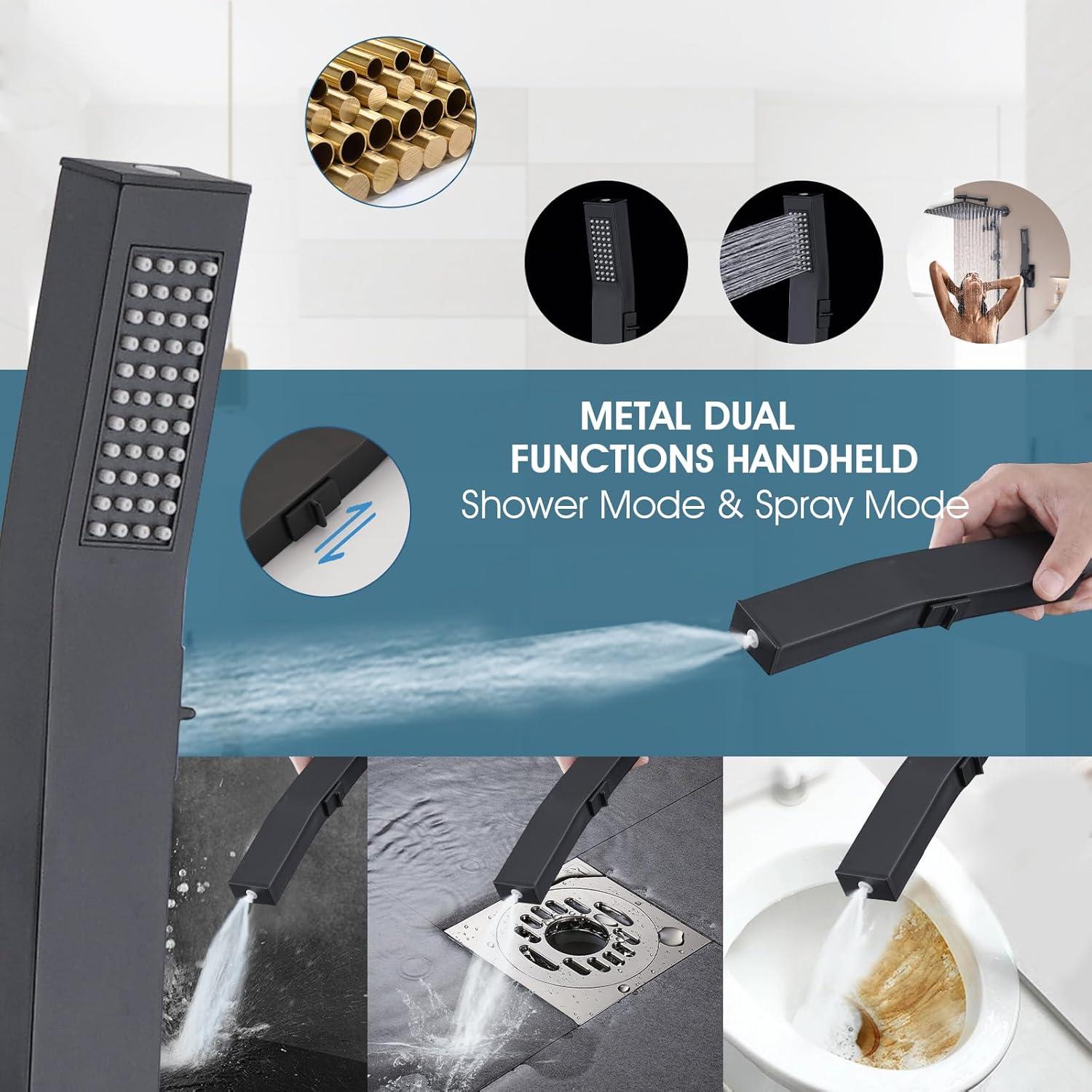 Cabezal de Ducha de Lluvia PDPBath 12" con Mano y Diverter 3 Vías