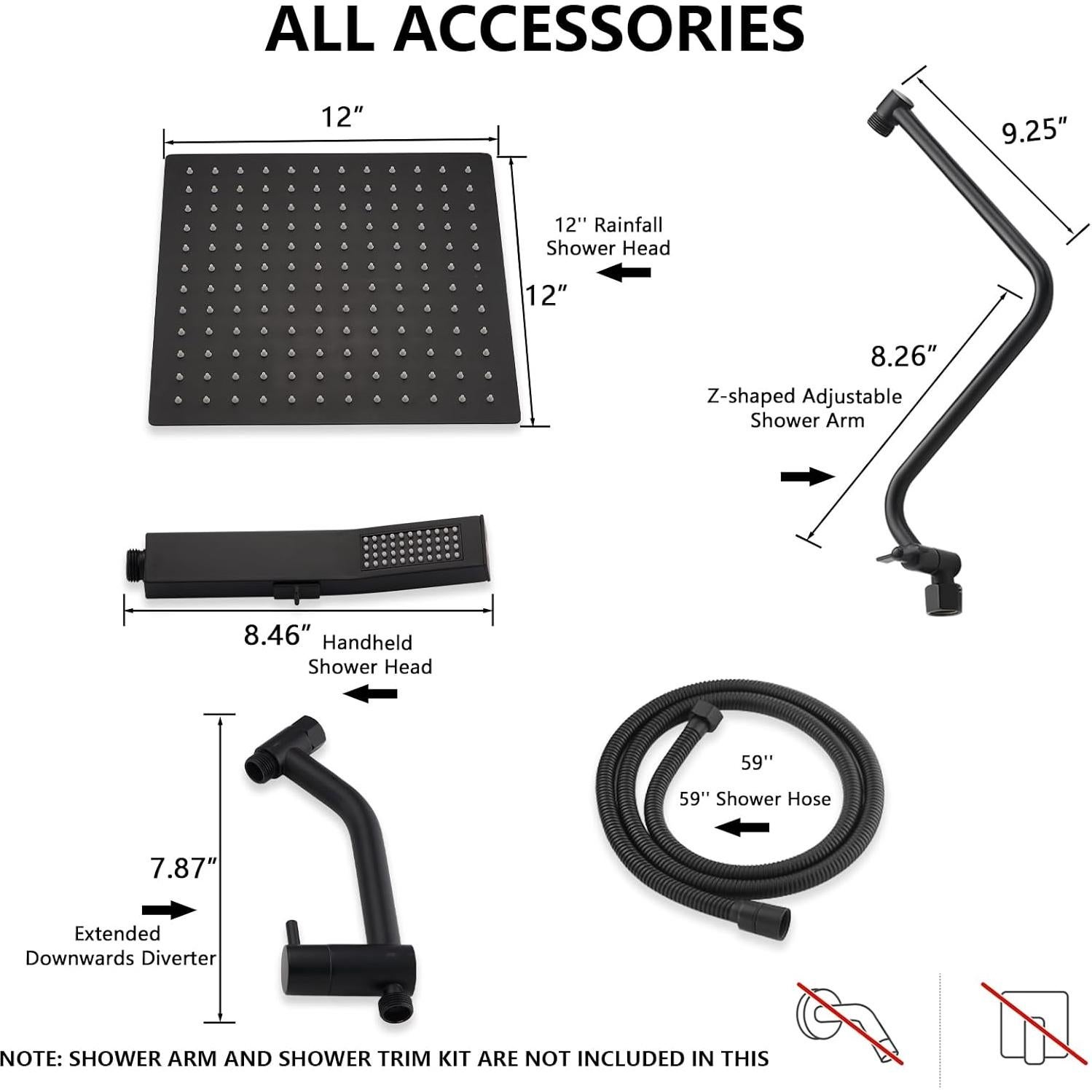 Cabezal de Ducha de Lluvia PDPBath 12" con Mano y Diverter 3 Vías