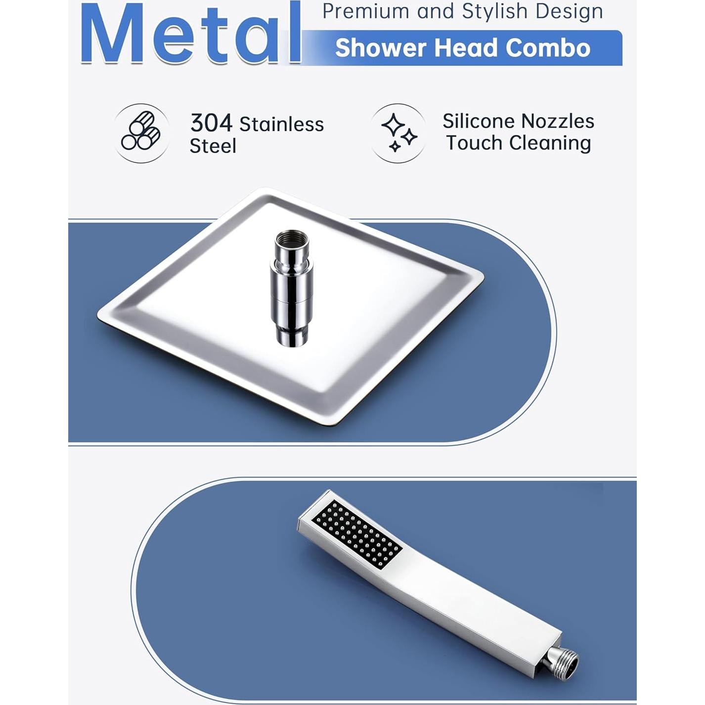 Juego de Cabezal de Ducha Doble Quavoprix 20.32 cm Metal Cromo