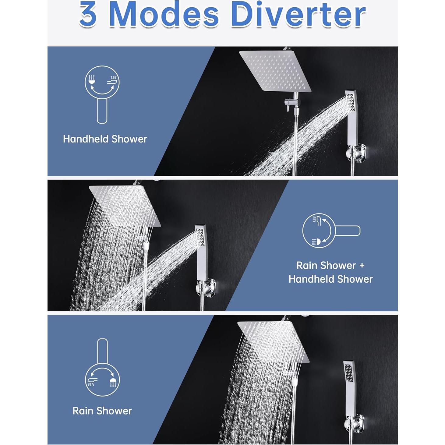 Juego de Cabezal de Ducha Doble Quavoprix 20.32 cm Metal Cromo
