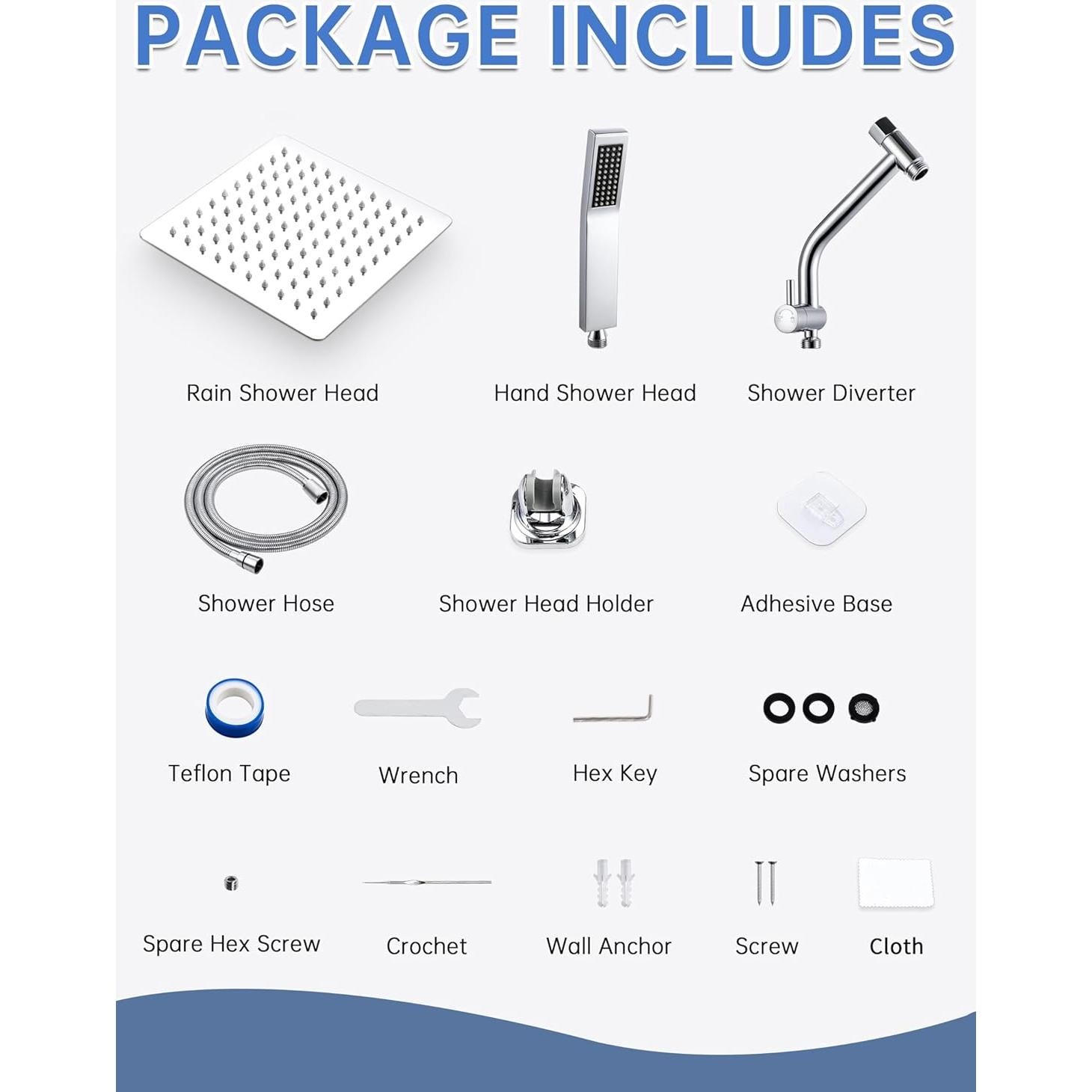 Juego de Cabezal de Ducha Doble Quavoprix 20.32 cm Metal Cromo