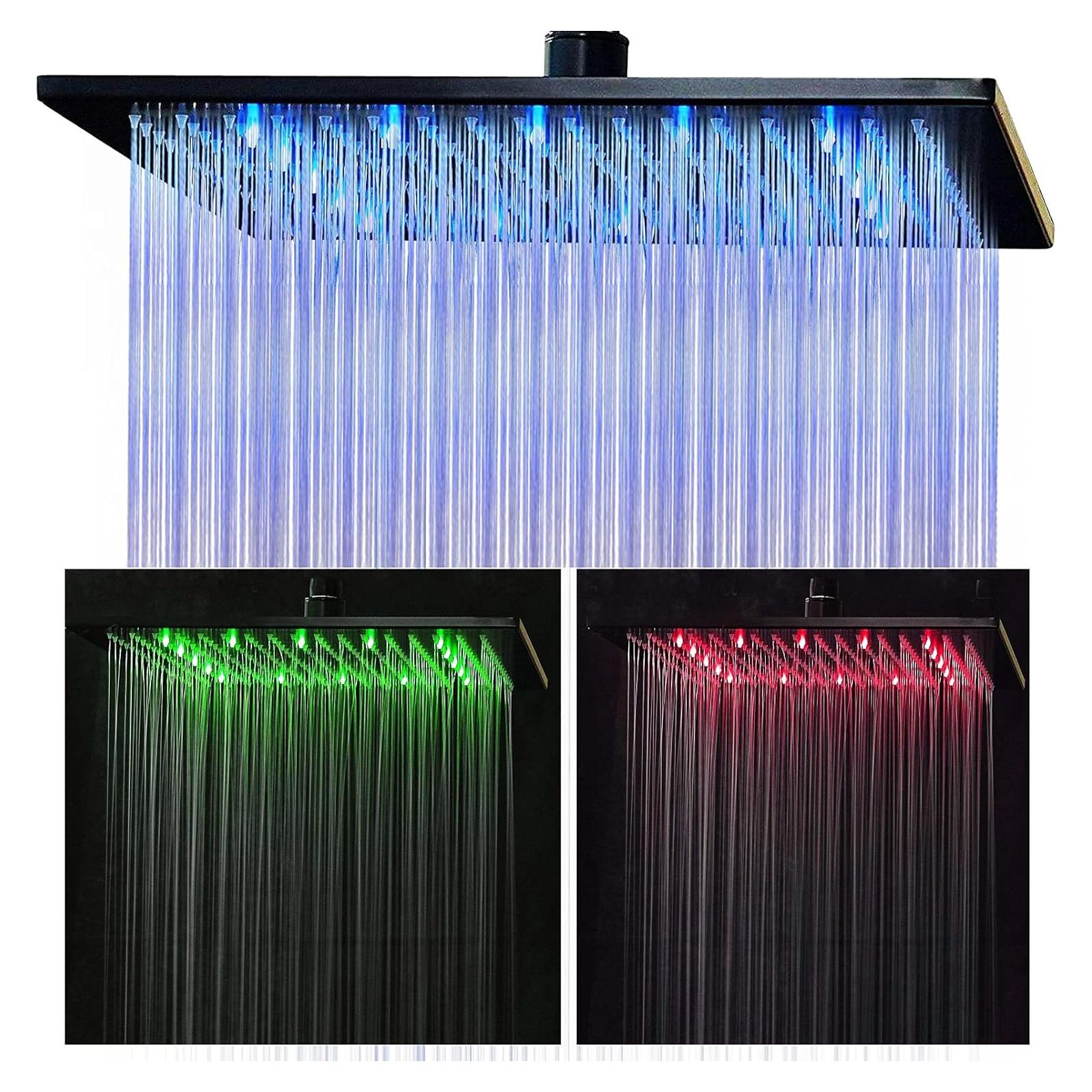 Cabezal de Ducha LED Suguword 30x30 cm Alta Presión Negro Mate