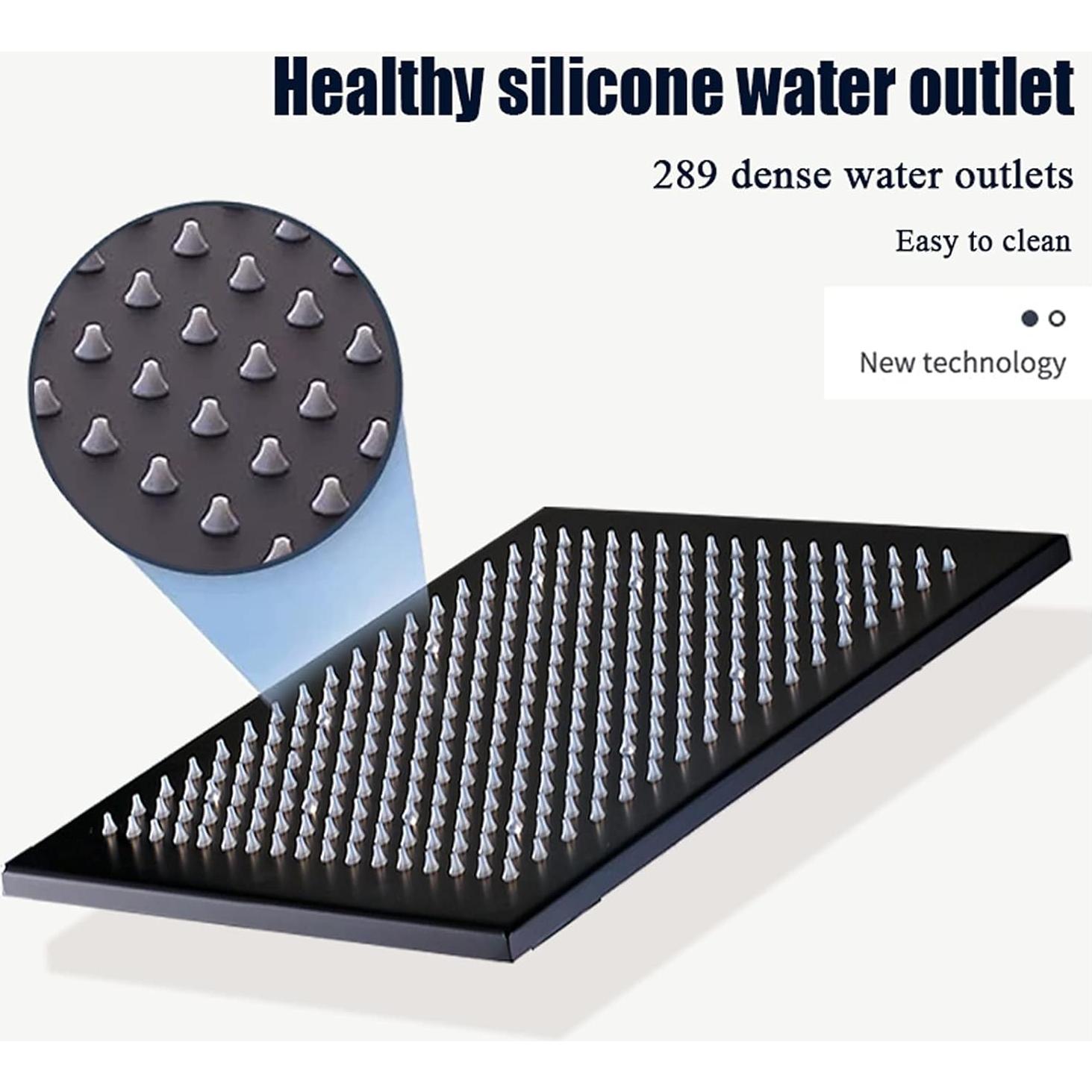 Cabezal de Ducha LED Suguword 30x30 cm Alta Presión Negro Mate