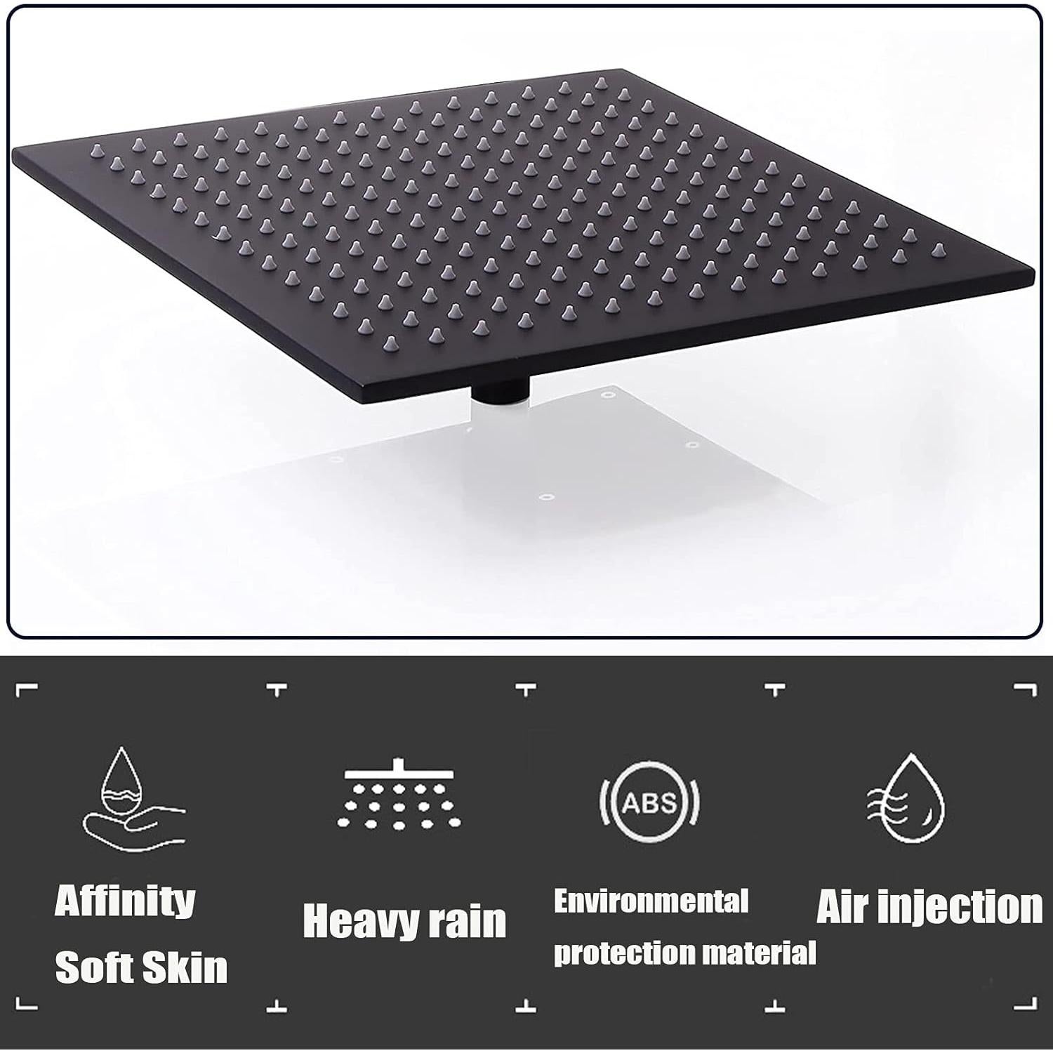 Cabezal de Ducha LED Suguword 30x30 cm Alta Presión Negro Mate