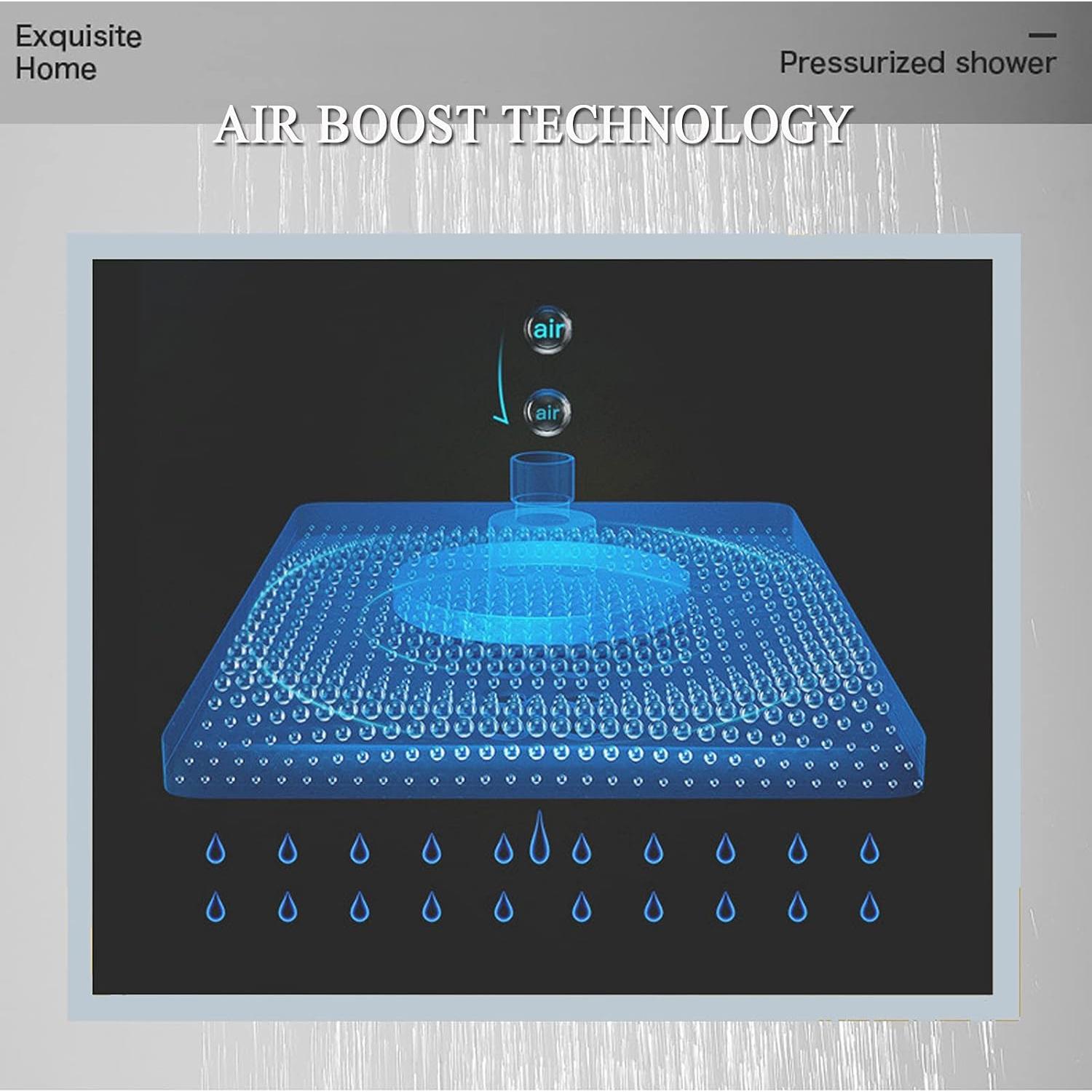 Cabezal de Ducha LED Suguword 30x30 cm Alta Presión Negro Mate