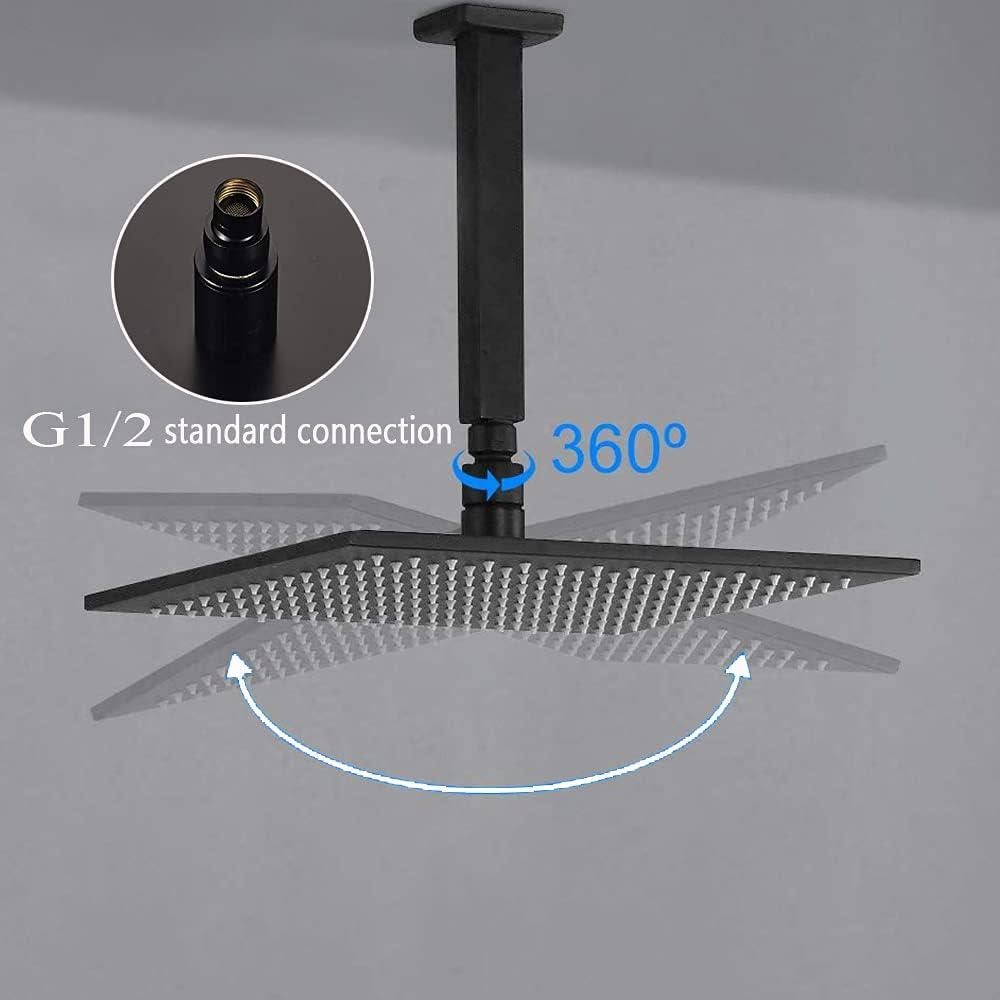 Cabezal de Ducha LED Suguword 30x30 cm Alta Presión Negro Mate