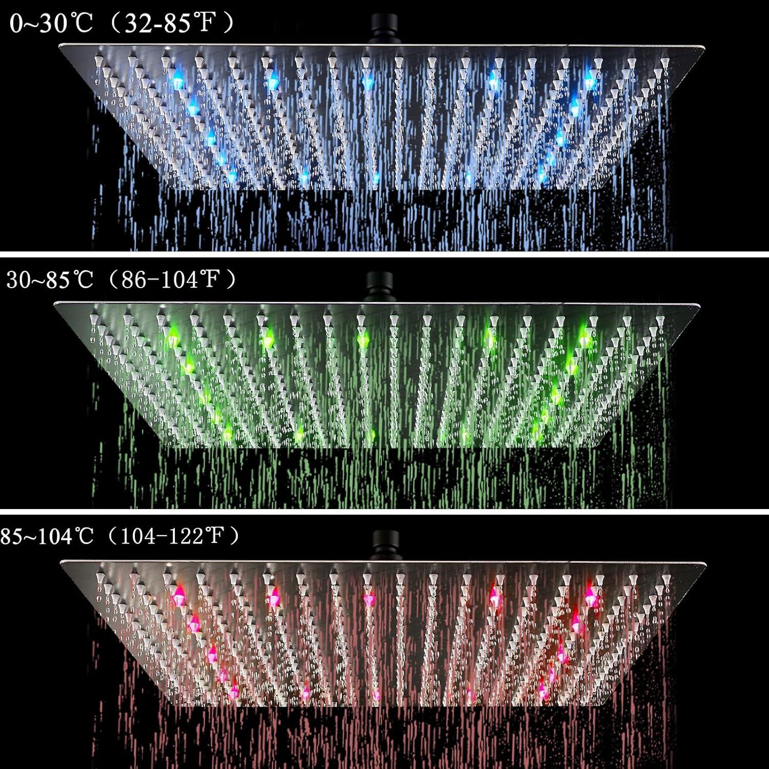Cabezal de Ducha LED Suguword 30x30 cm Alta Presión Negro Mate