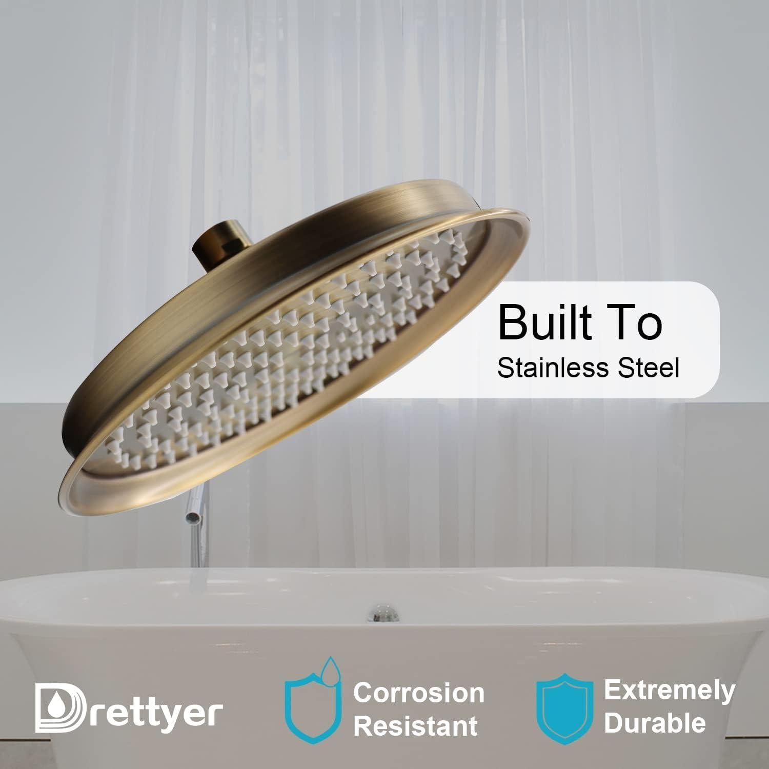 Cabezal de Ducha de Lluvia Drettyer 9" Acero Inoxidable Bronce