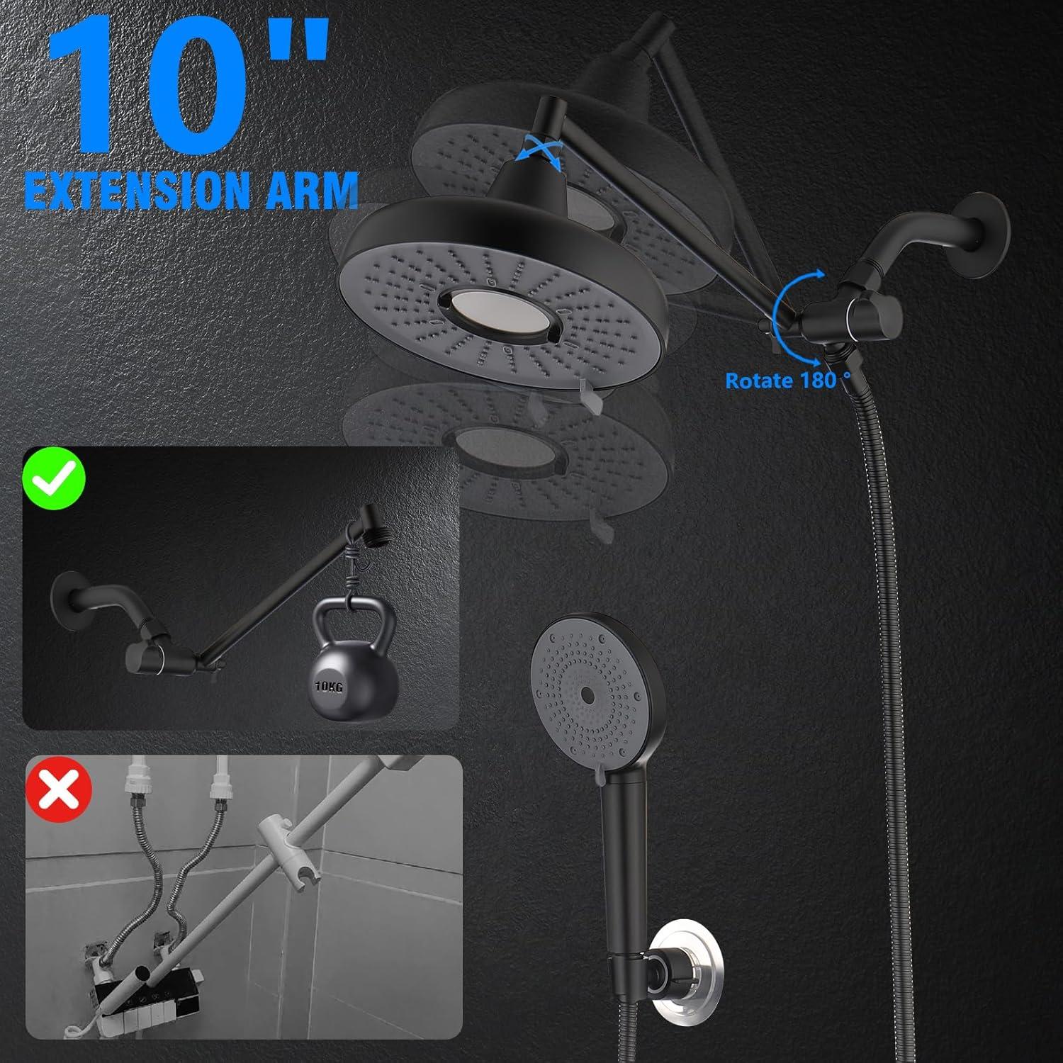 Cabezal de Ducha de Lluvia Filtrada 20 cm + Spray Mano 3 Funciones