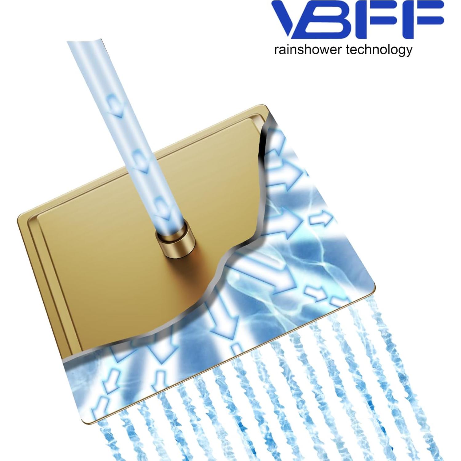 Cabezal de Ducha Cuadrado VBFF 12" Oro Cepillado 1.8 GPM