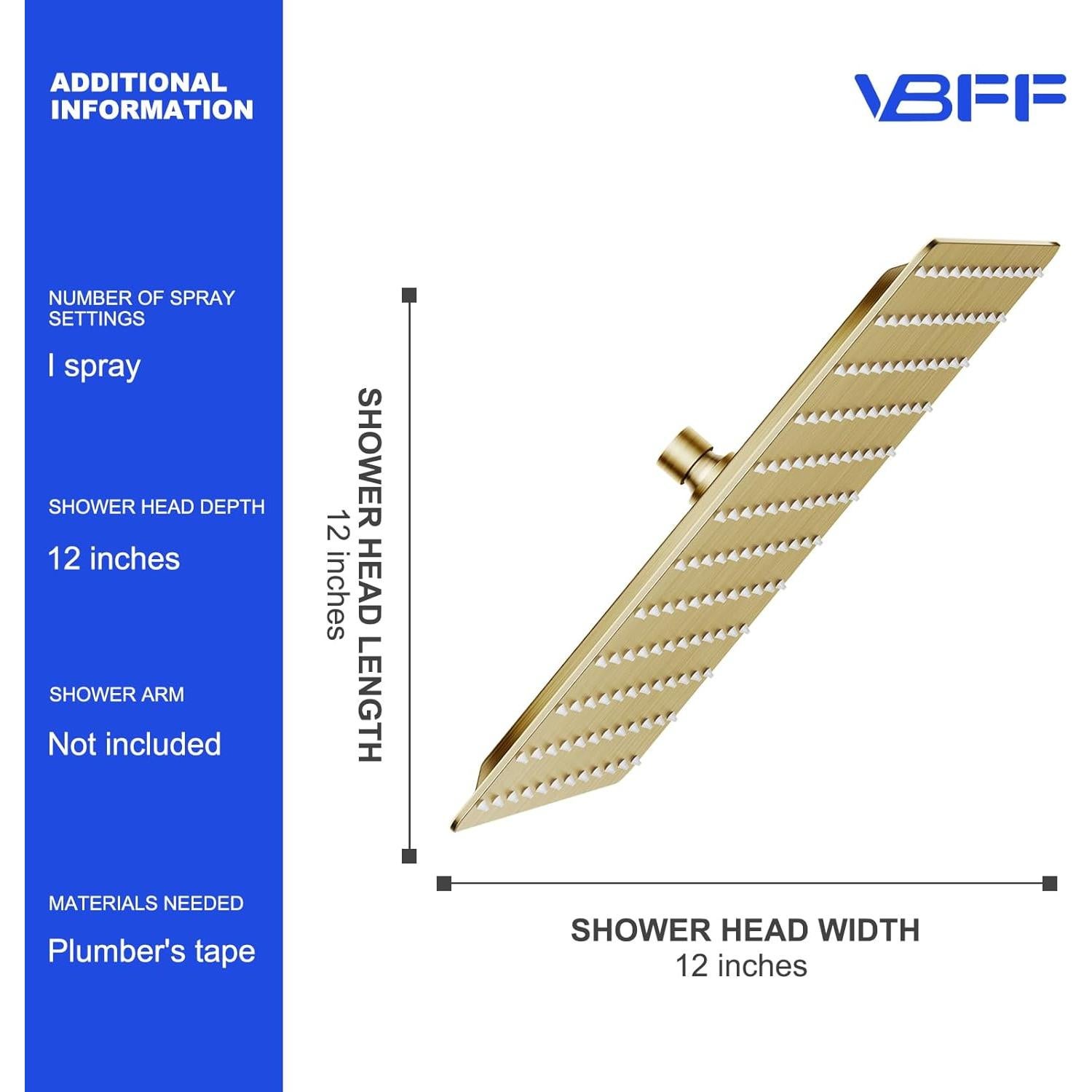 Cabezal de Ducha Cuadrado VBFF 12" Oro Cepillado 1.8 GPM