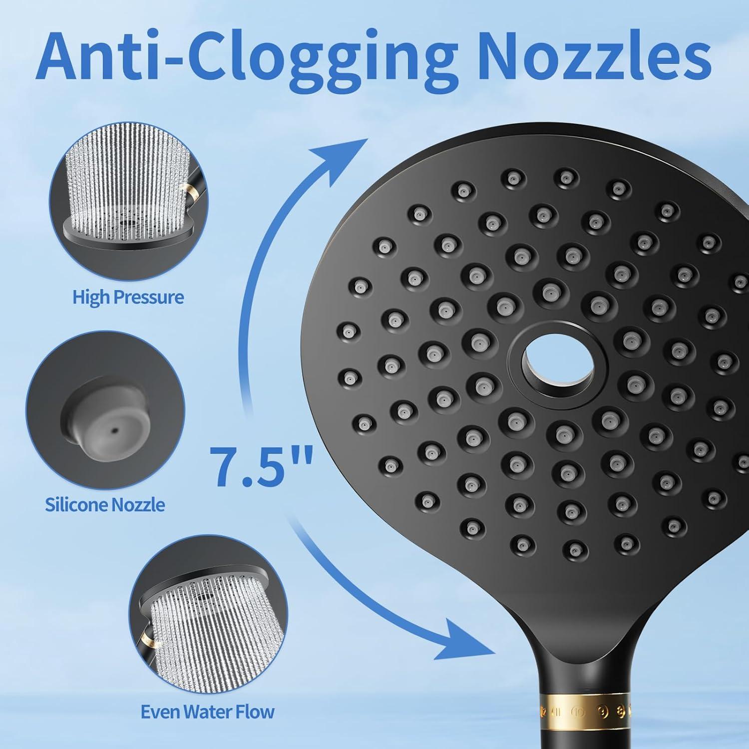 Cabezal de Ducha Doble JONKEAN Filtrado 19 cm 9 Modos Negro