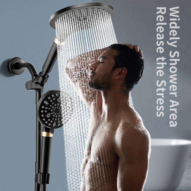 Cabezal de Ducha Doble JONKEAN Filtrado 19 cm 9 Modos Negro