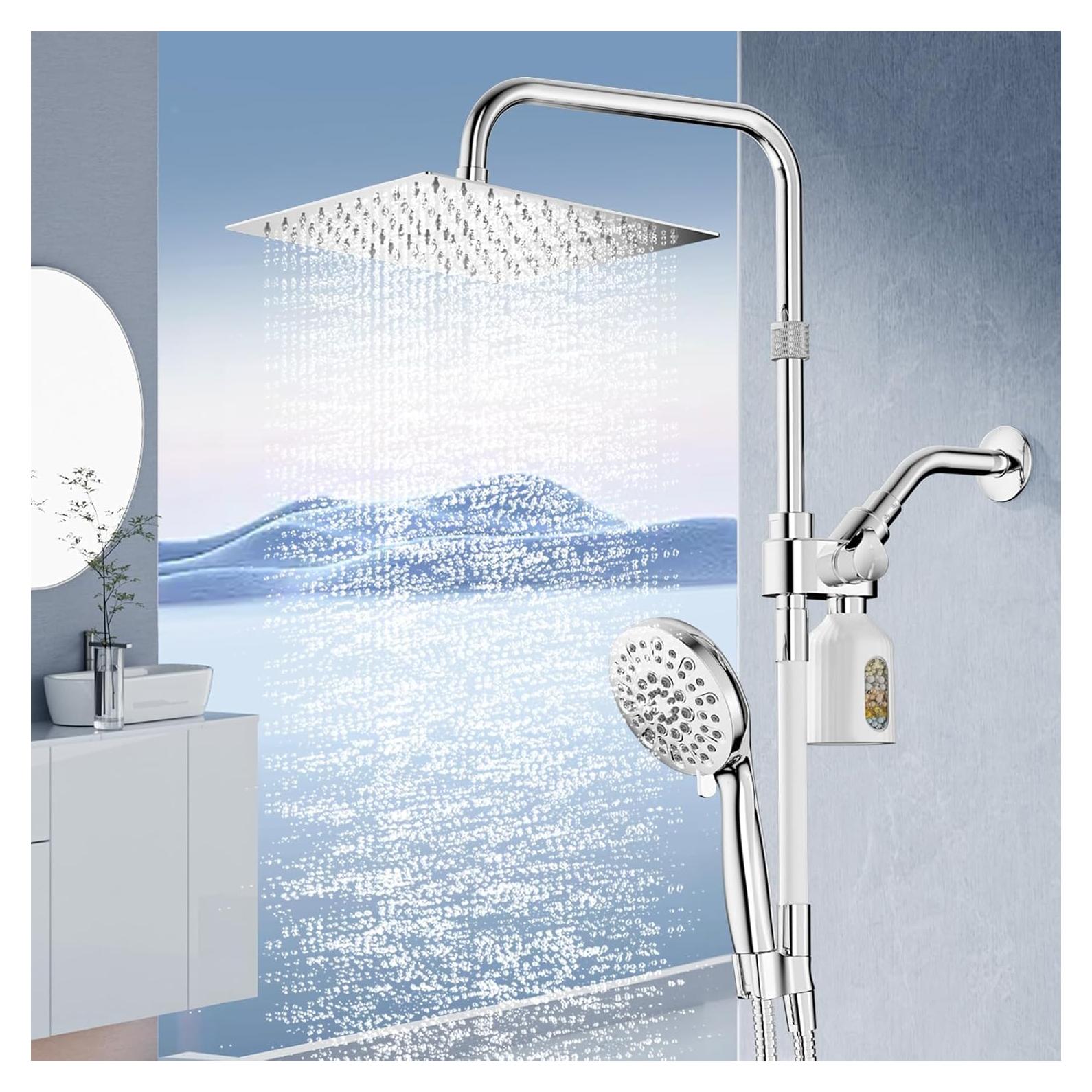 Cabezal de Ducha Filtrada HEROBAI 10" con Spray de Mano y Manguera