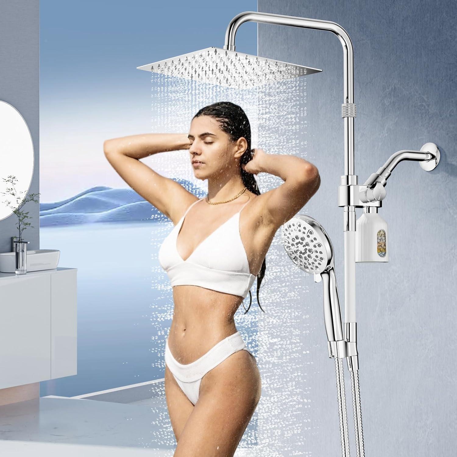 Cabezal de Ducha Filtrada HEROBAI 10" con Spray de Mano y Manguera