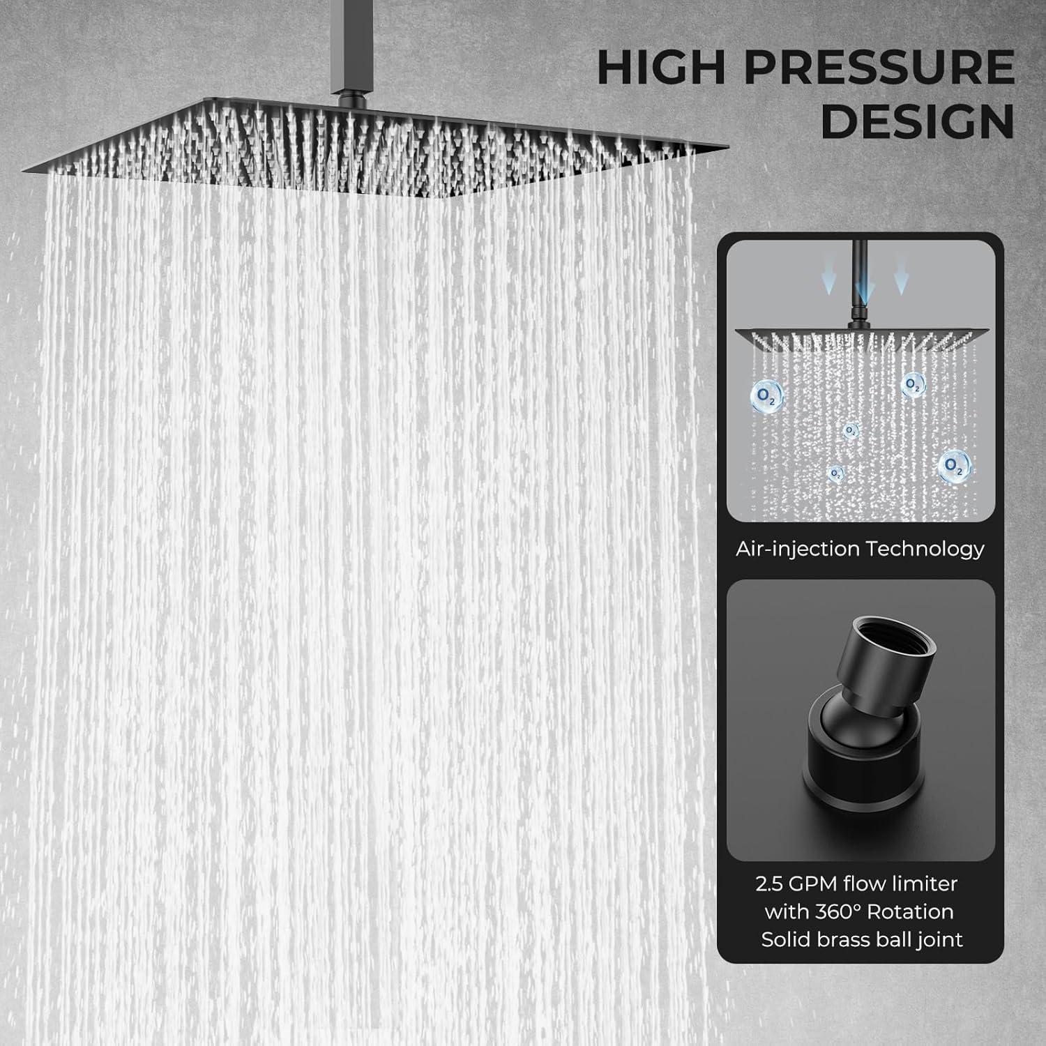 Cabezal de Ducha de Lluvia BORLON 16" Acero Inoxidable Negro Mate