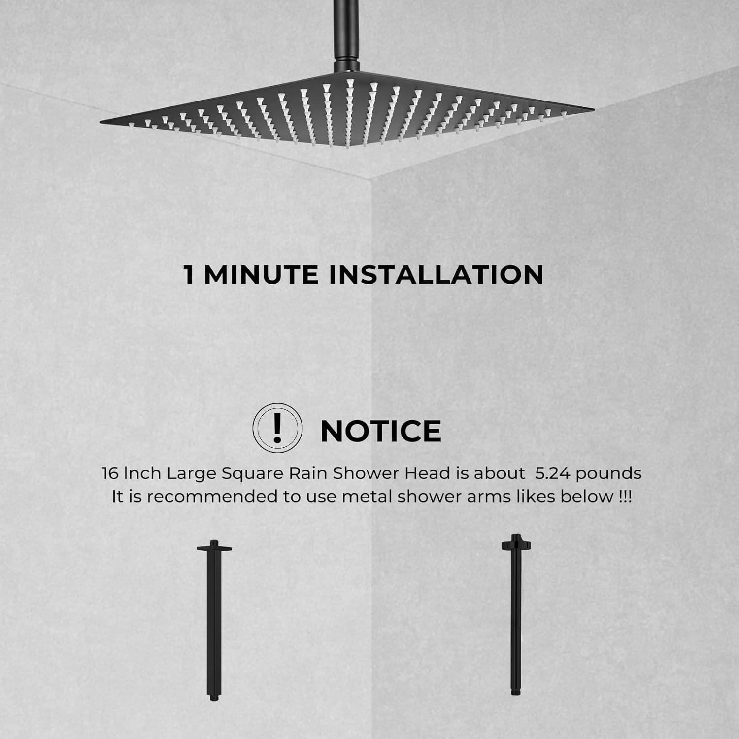 Cabezal de Ducha de Lluvia BORLON 16" Acero Inoxidable Negro Mate