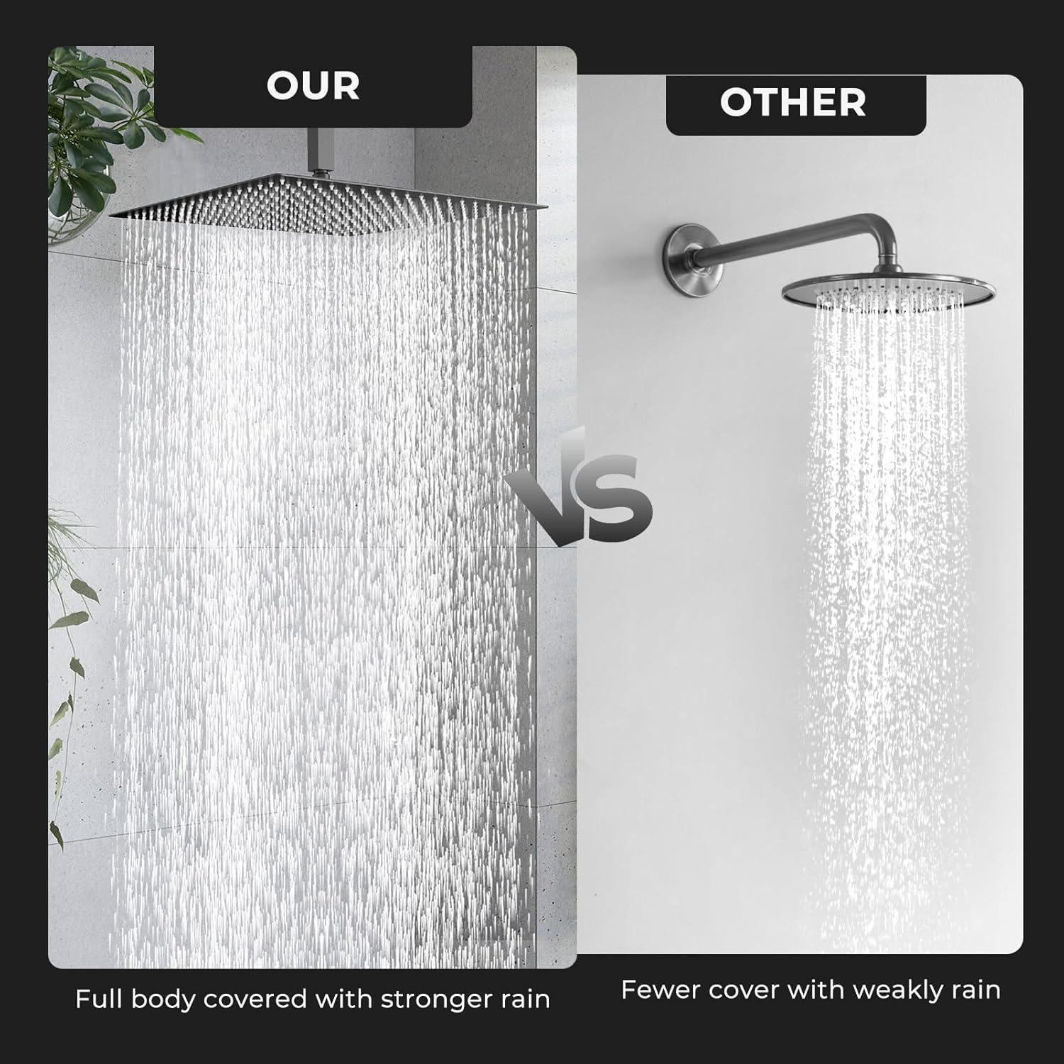 Cabezal de Ducha de Lluvia BORLON 16" Acero Inoxidable Negro Mate