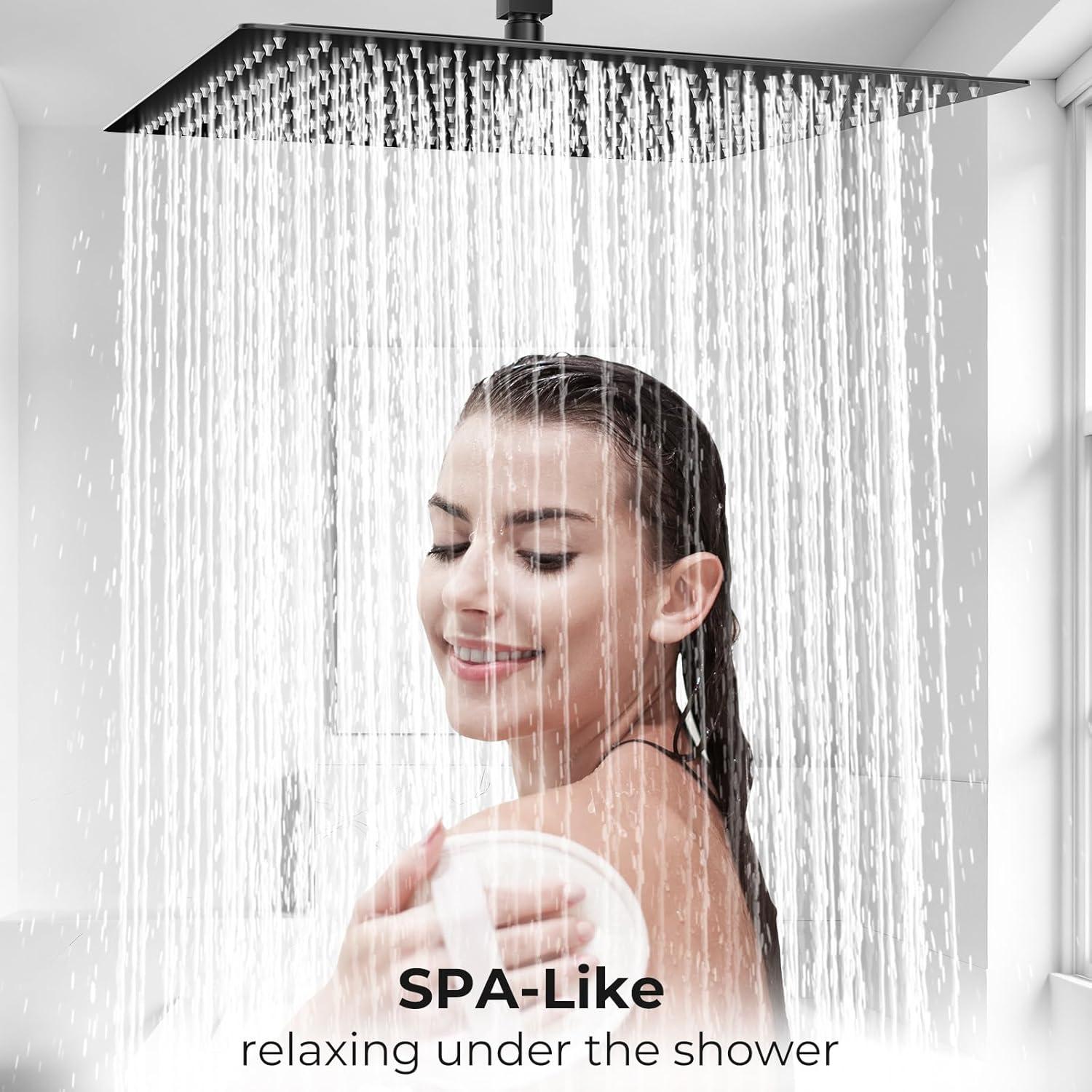 Cabezal de Ducha de Lluvia BORLON 16" Acero Inoxidable Negro Mate