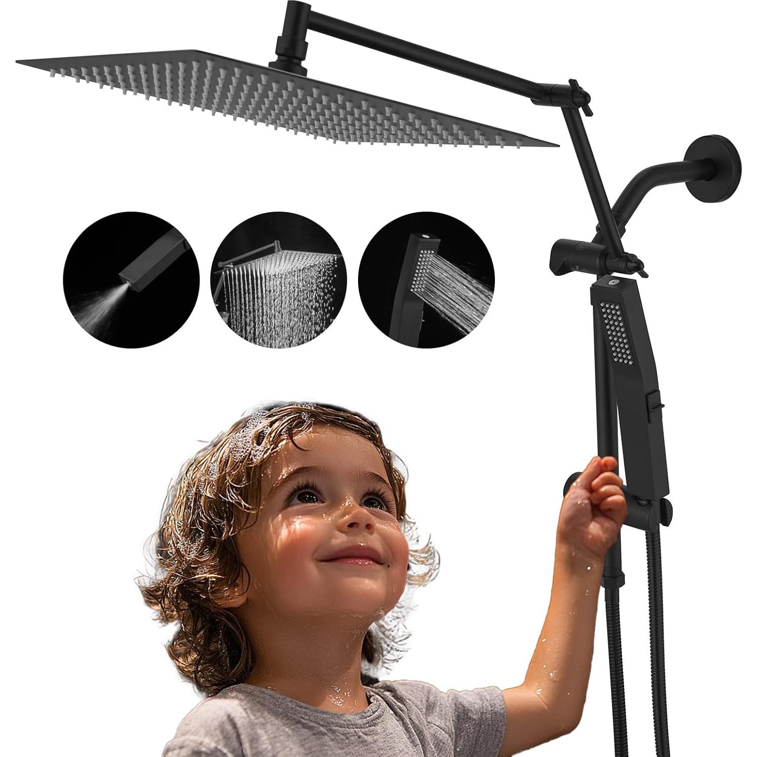 Cabezal de Ducha de Lluvia KEBAO 10" Cuadrado Metal Negro Mate