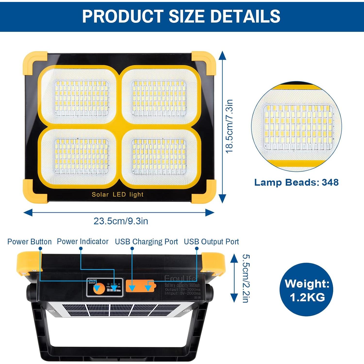 Luz de Trabajo LED ErayLife 120W Recargable 10000LM Solar