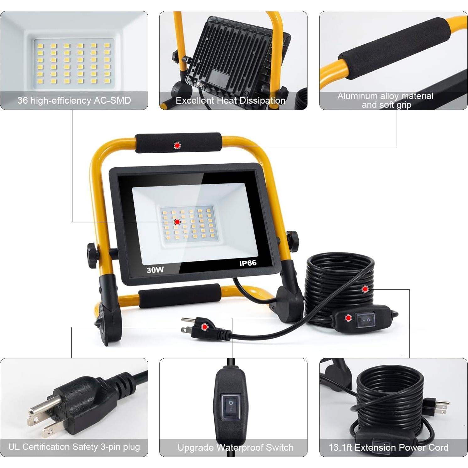 Luz de Trabajo LED ORHOMELIFE 30W 3000LM IP66 4m Dorado