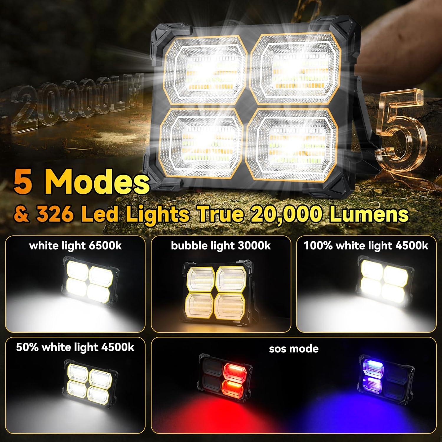 Luz de Trabajo LED Recargable 200W 20000LM IP66 para Camping