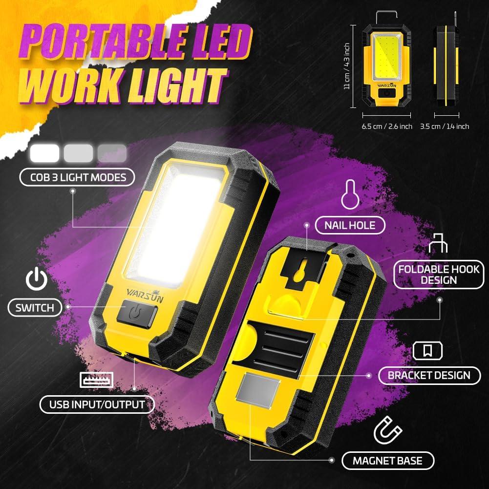 Luz de Trabajo LED WARSUN 30W Recargable 1200 Lúmenes Amarillo
