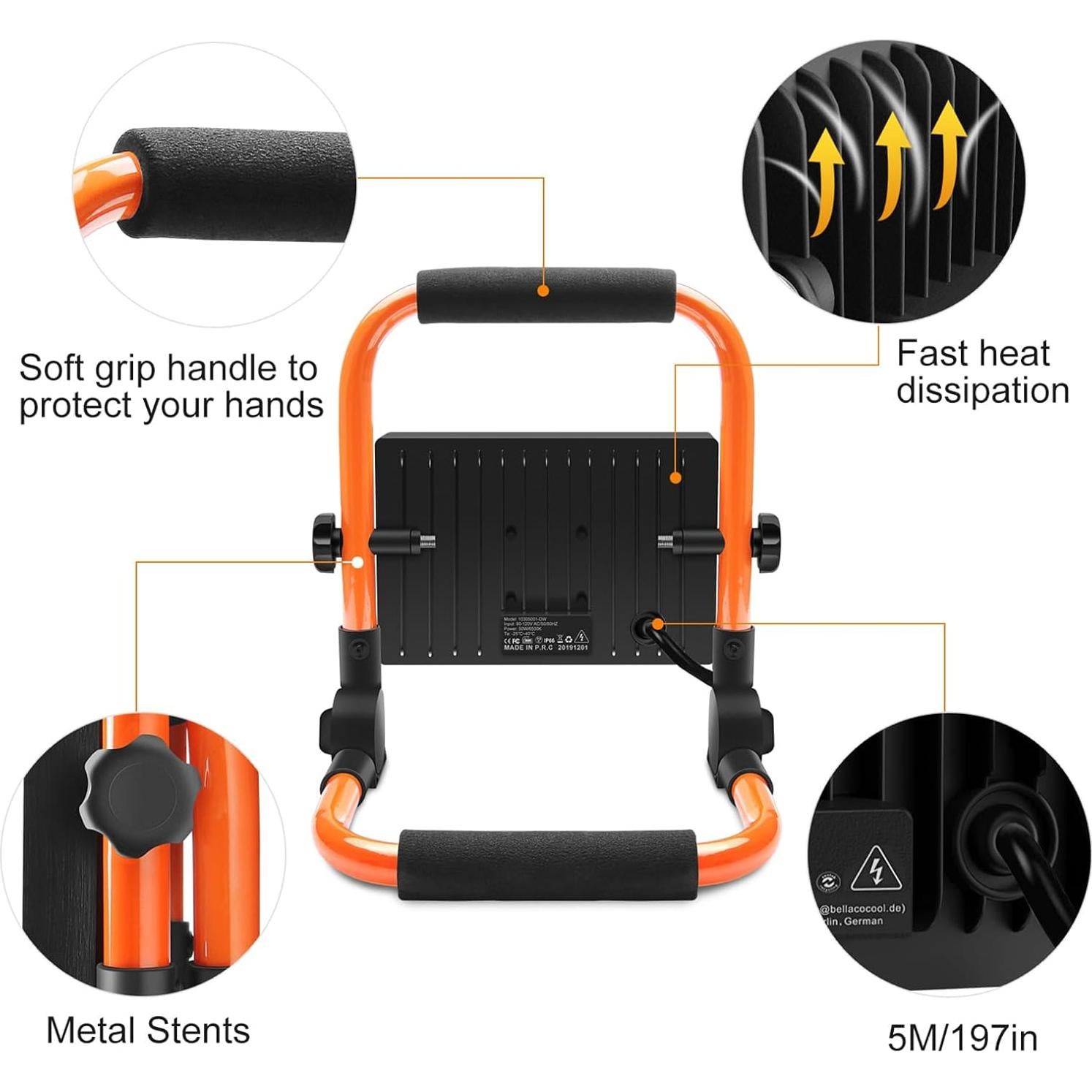 Lámpara de Trabajo LED LTE 50W IP66 4300LM Portátil con Cable 5M
