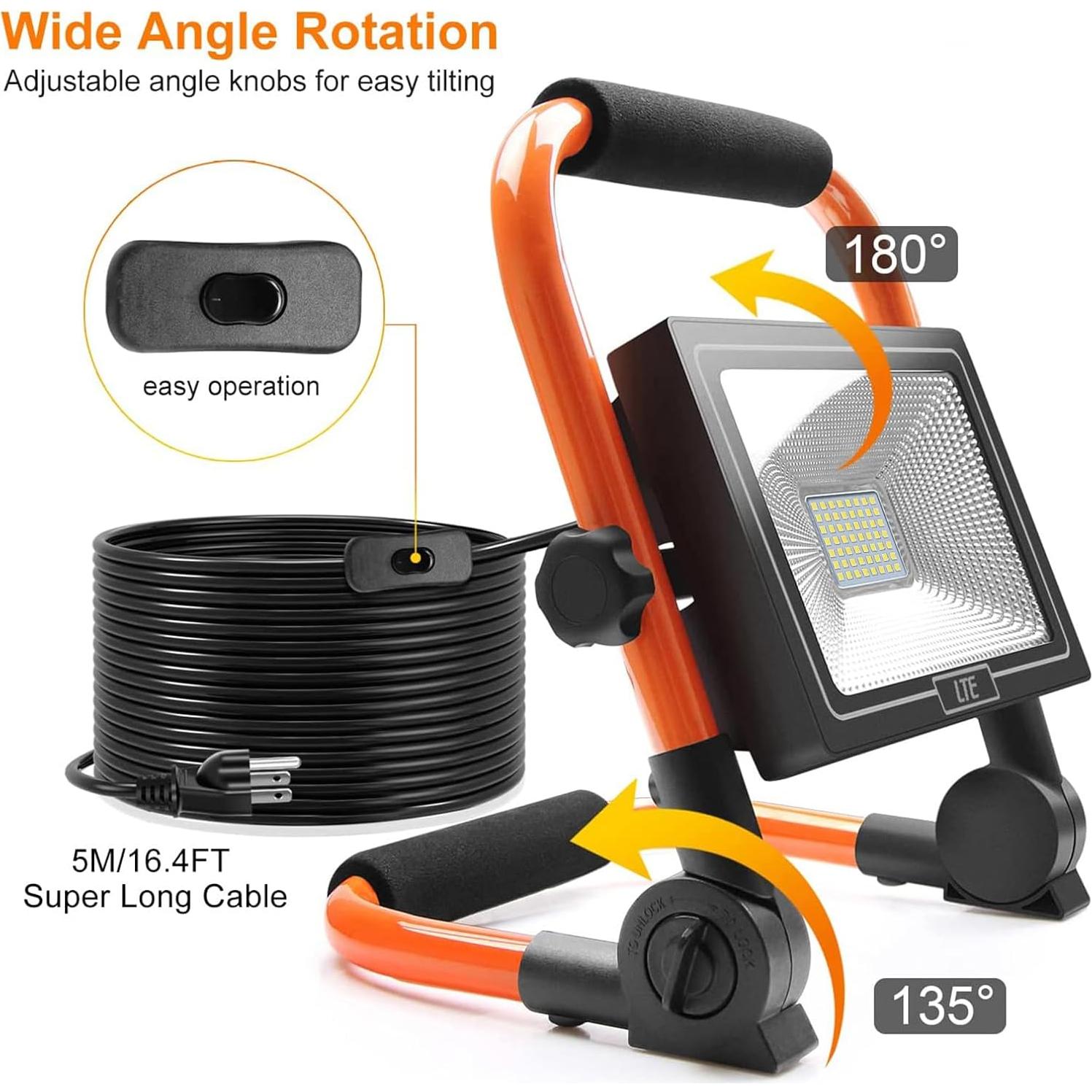 Lámpara de Trabajo LED LTE 50W IP66 4300LM Portátil con Cable 5M