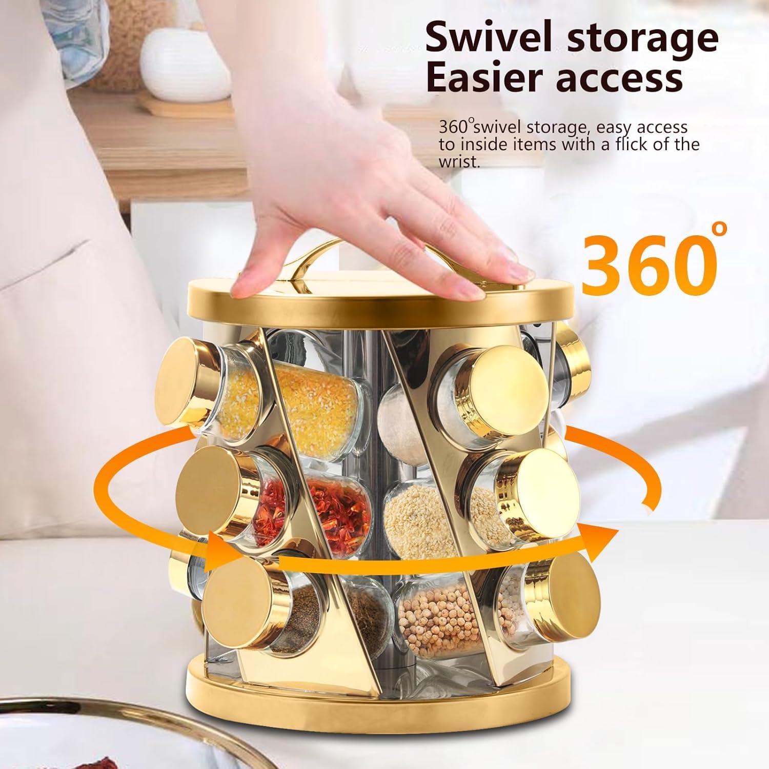 Estante de Especias TINMIX Dorado con 8 Tarros de Acero Inoxidable