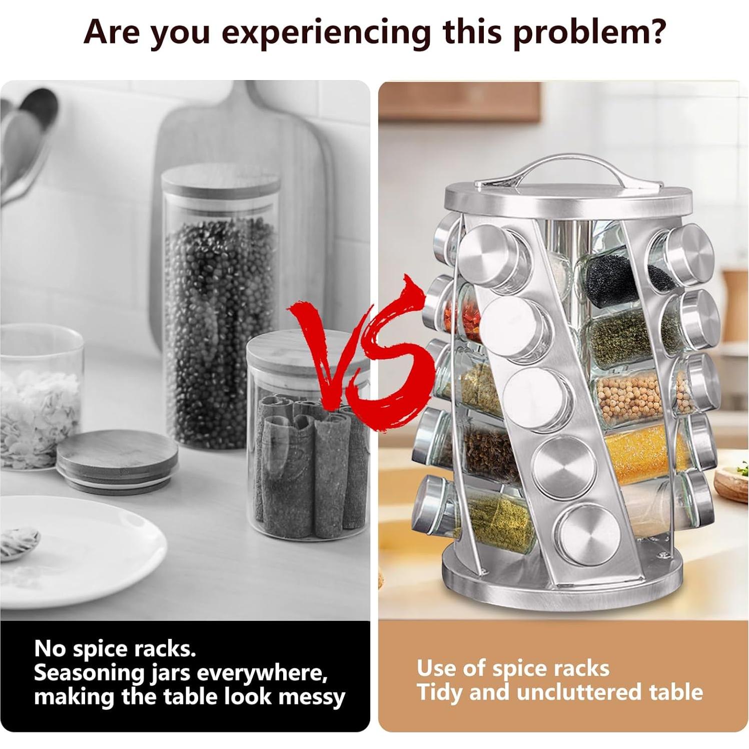 Estante de Especias TINMIX Dorado con 8 Tarros de Acero Inoxidable