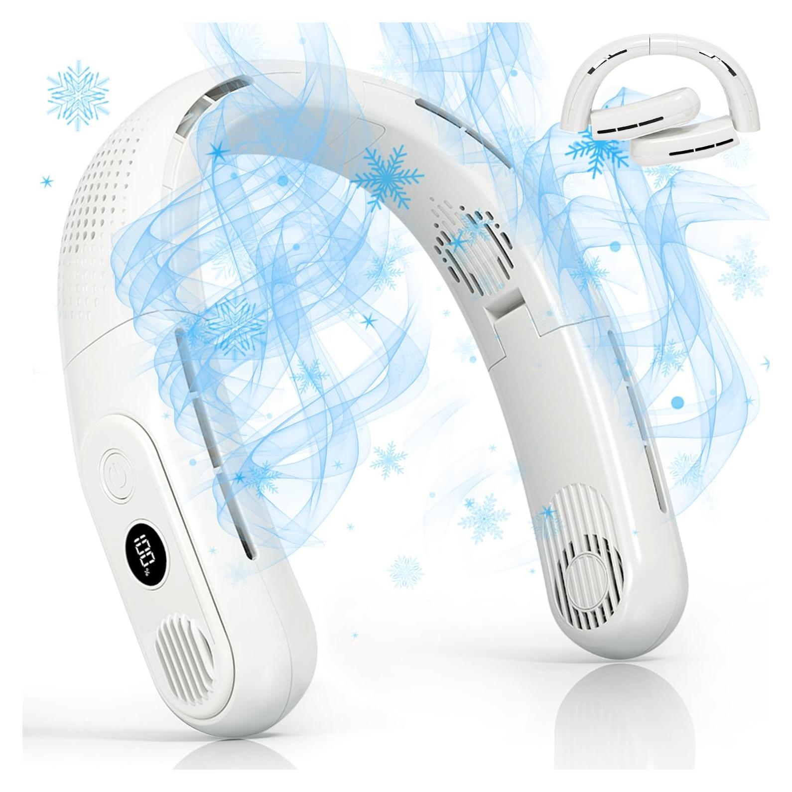 Ventilador de Cuello Recargable OLV 6000mAh 3 Velocidades LED - Blanco