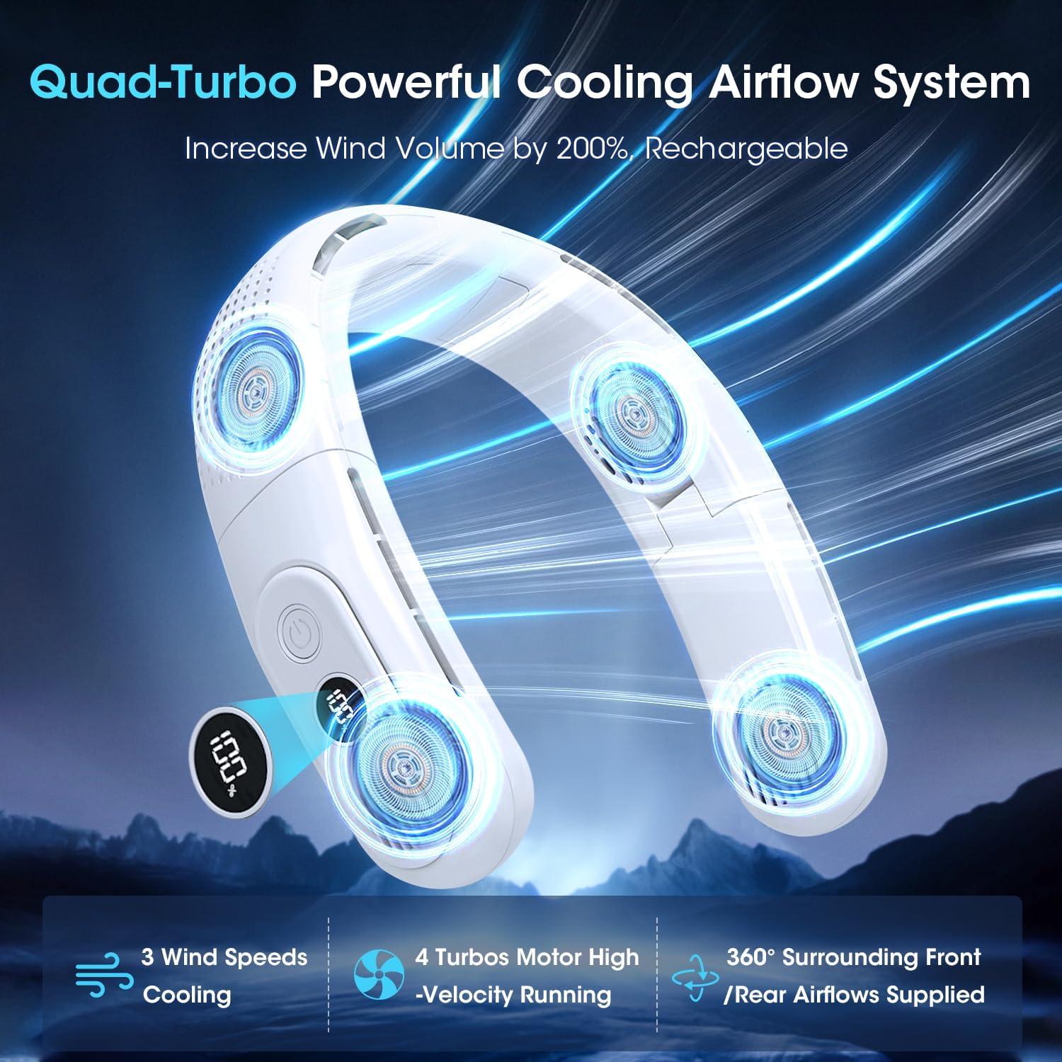 Ventilador de Cuello Recargable OLV 6000mAh 3 Velocidades LED - Blanco