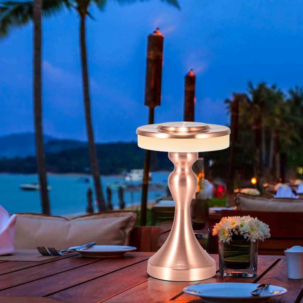 Lámpara de Mesa LED Recargable Táctil 3 Colores Oro Rosa