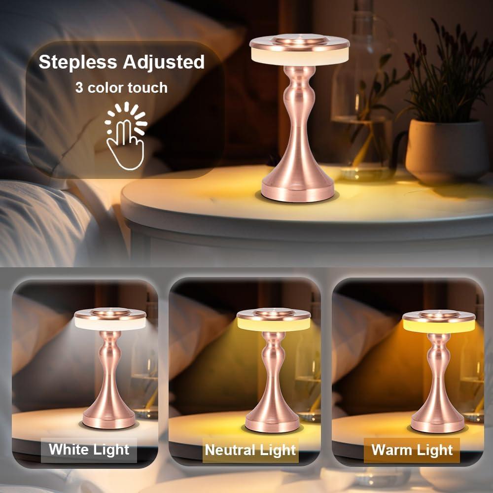 Lámpara de Mesa LED Recargable Táctil 3 Colores Oro Rosa