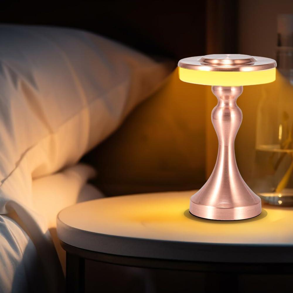 Lámpara de Mesa LED Recargable Táctil 3 Colores Oro Rosa