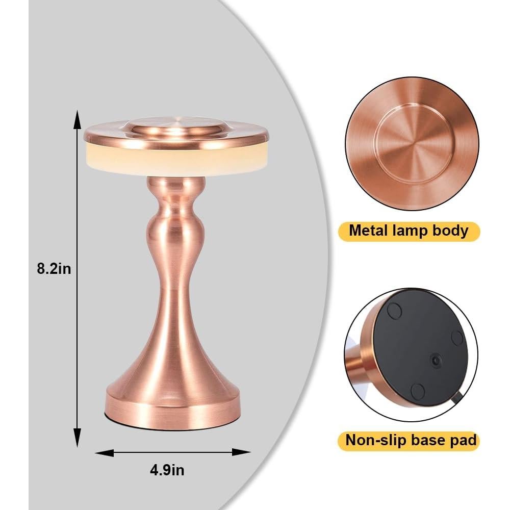 Lámpara de Mesa LED Recargable Táctil 3 Colores Oro Rosa
